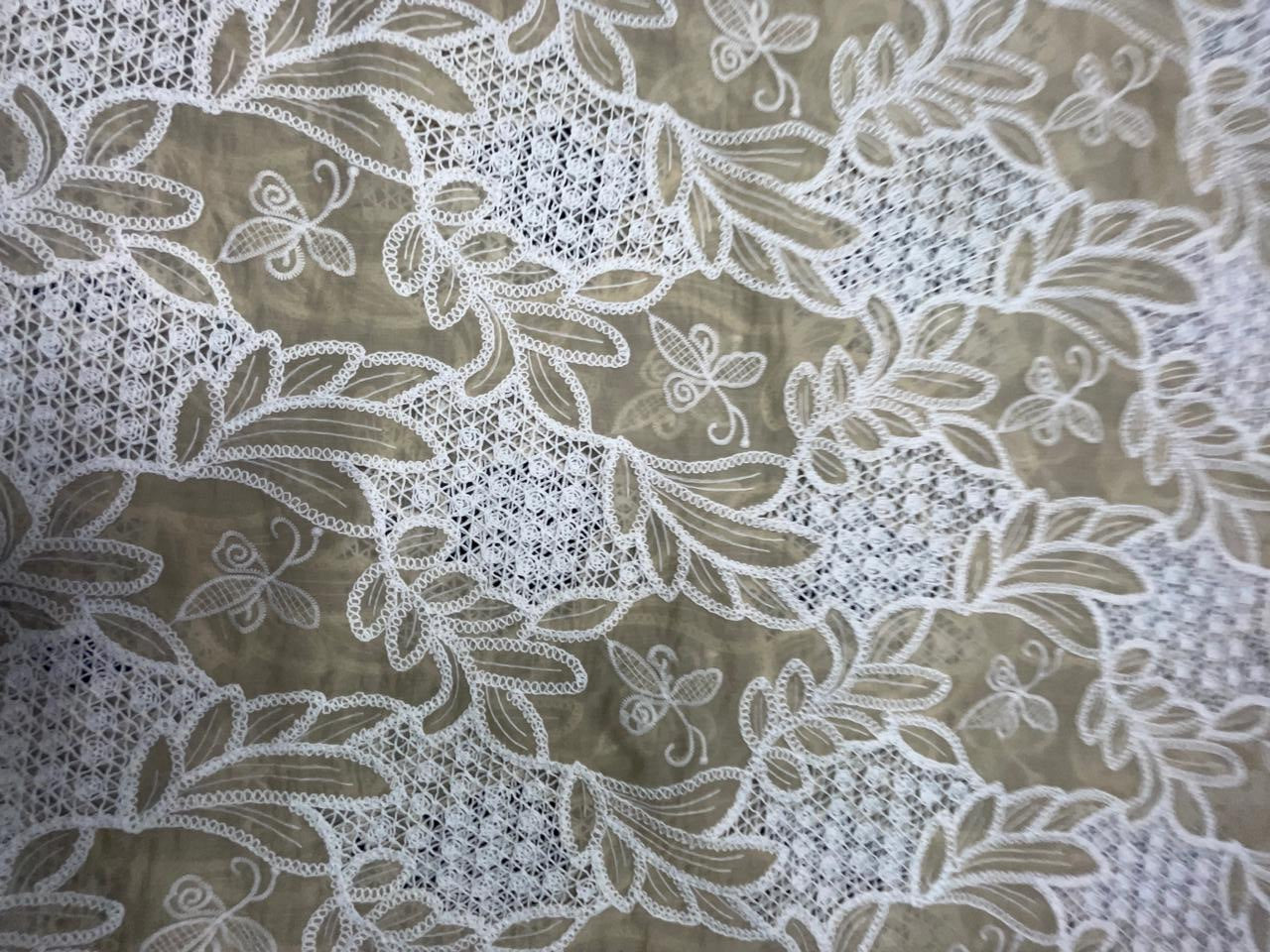 Beige Floral Tencel Prada Embroidery Fabric KTEX