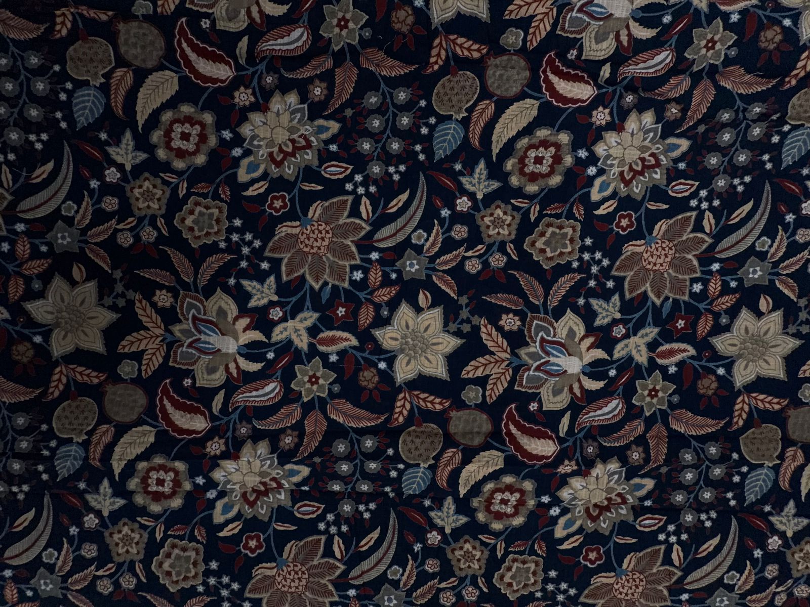 Navy Blue & Red Floral Cotton Slub Fabric KTEX