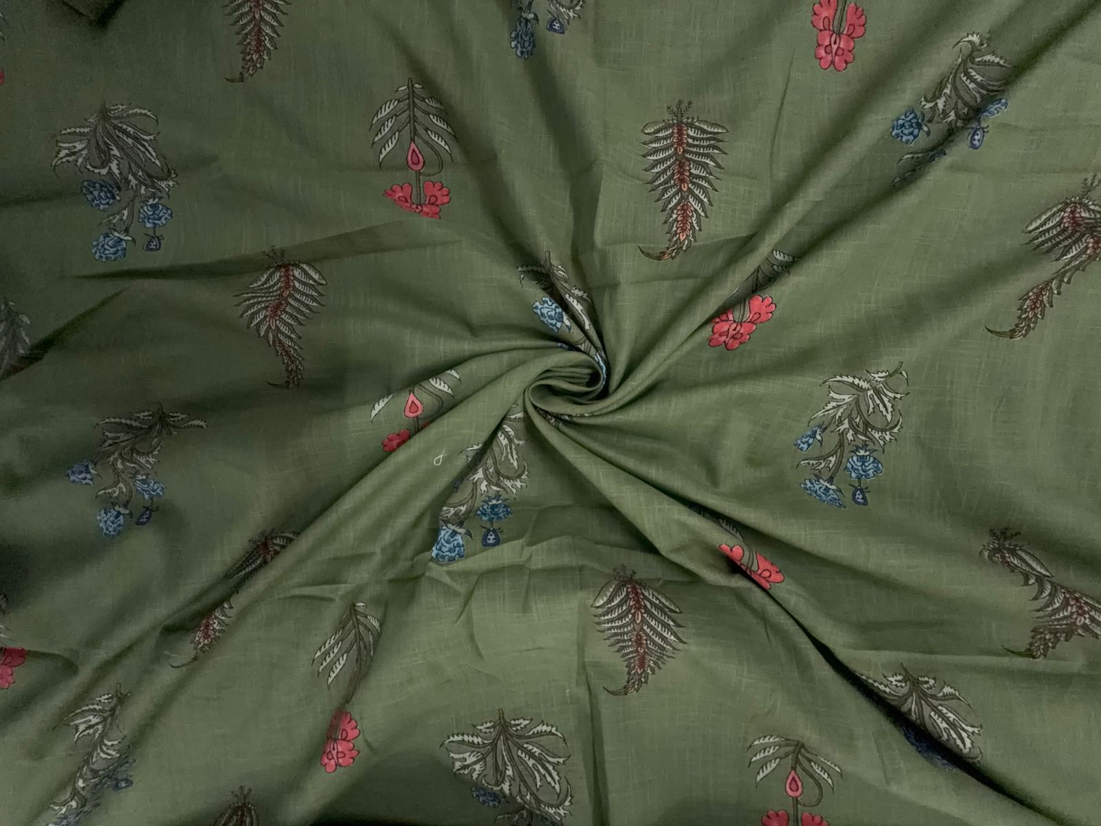 Sage Green Floral Cotton Slub Fabric KTEX