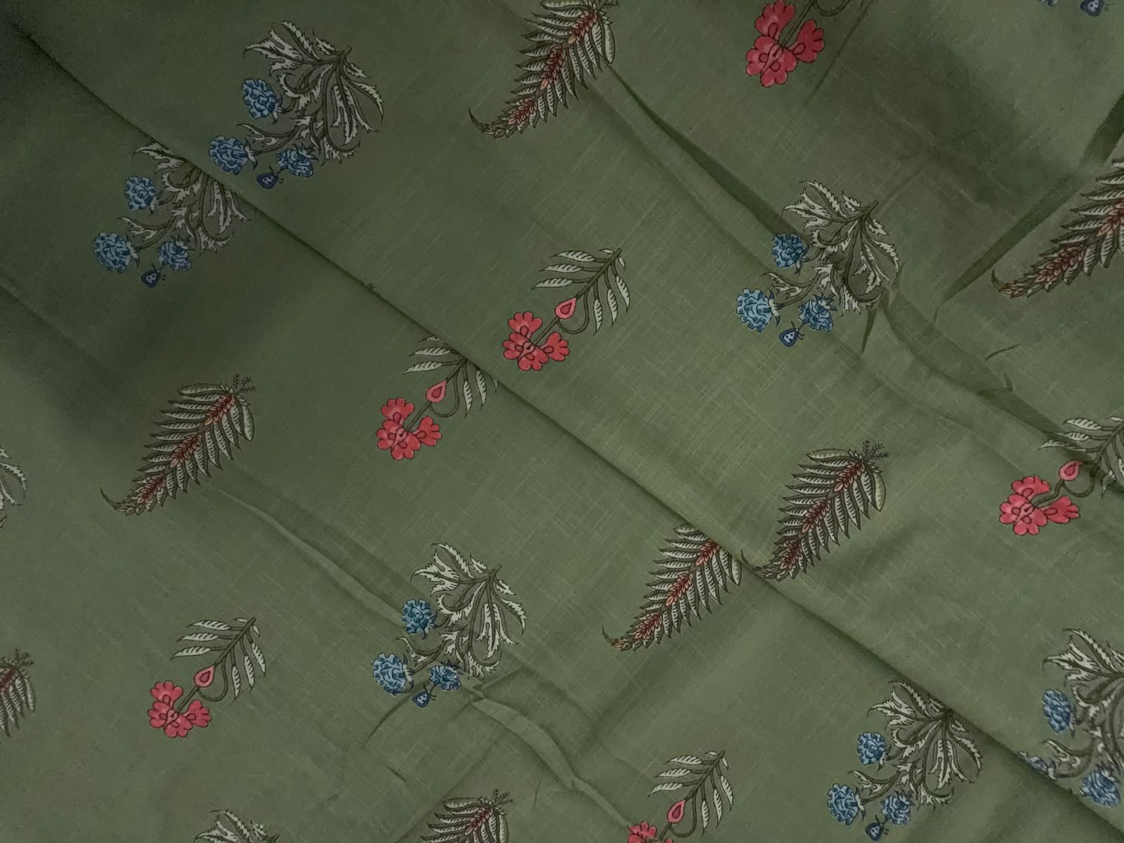 Sage Green Floral Cotton Slub Fabric KTEX
