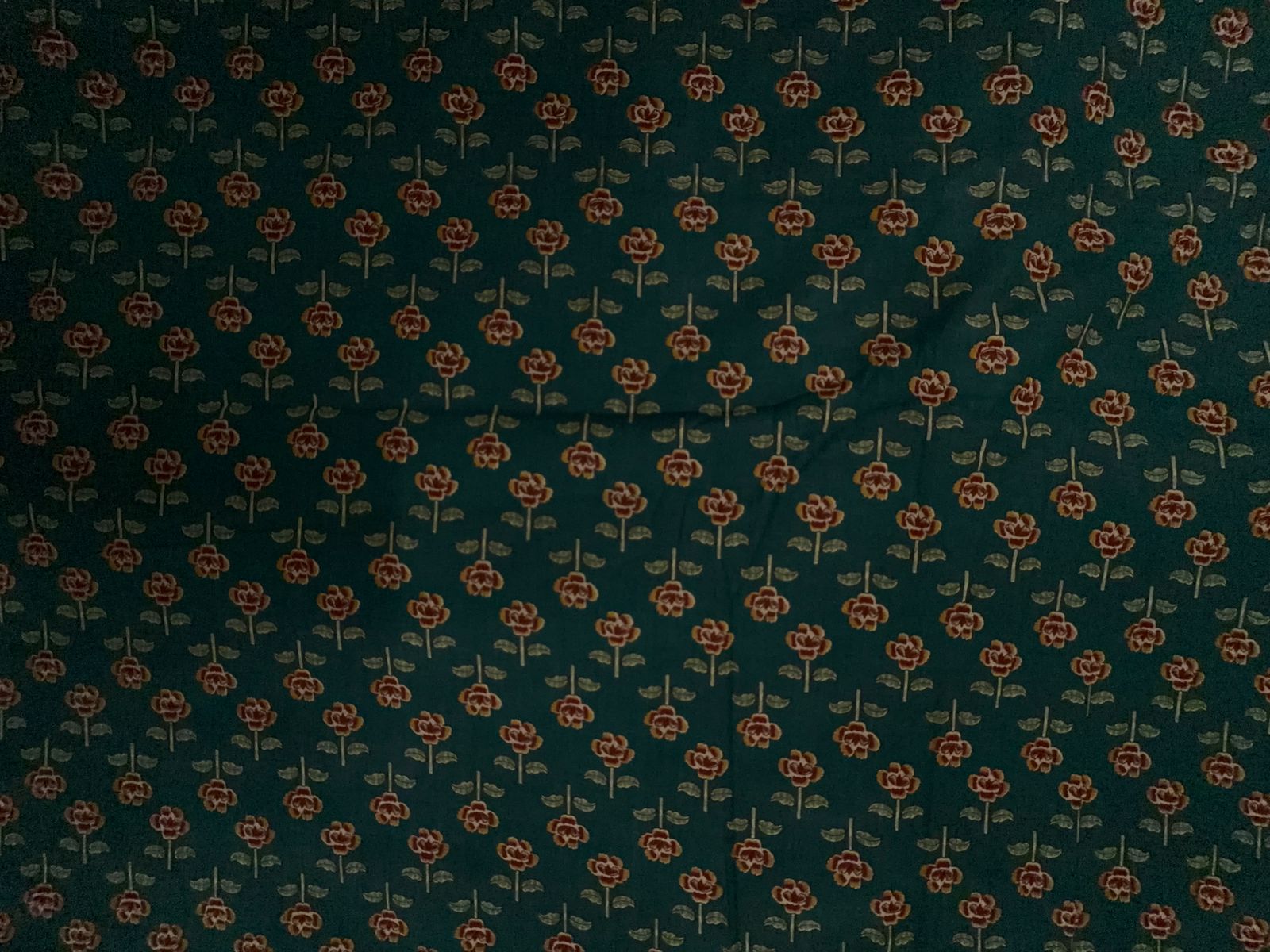 Dark Teal Blue Floral Cotton Cambric Fabric KTEX