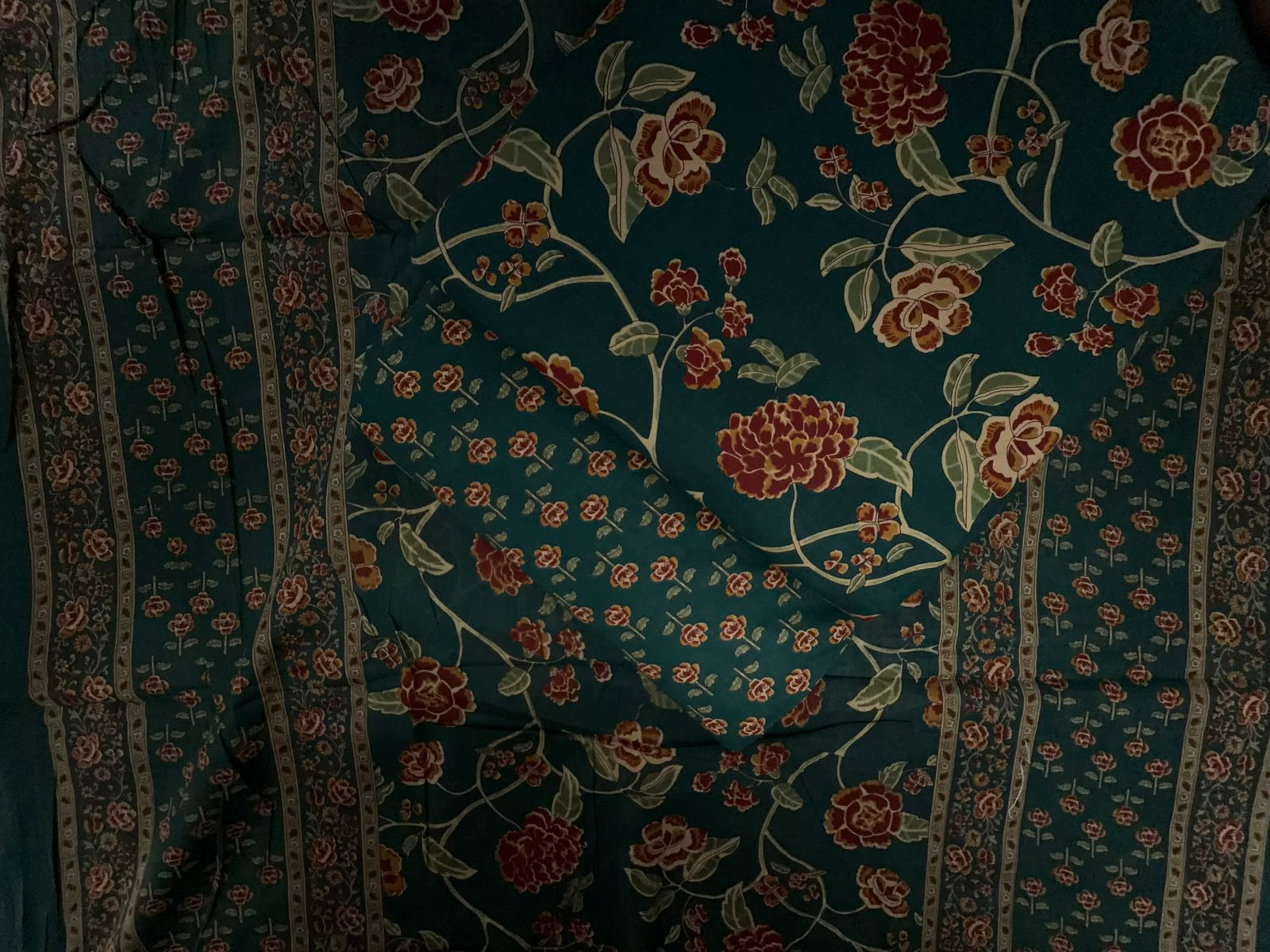 Dark Teal Blue Floral Cotton Cambric Fabric KTEX