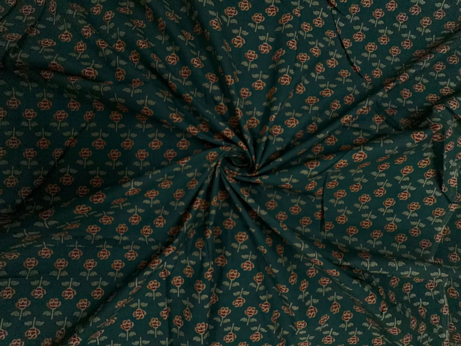 Bottle Green Floral Cotton Cambric Fabric KTEX