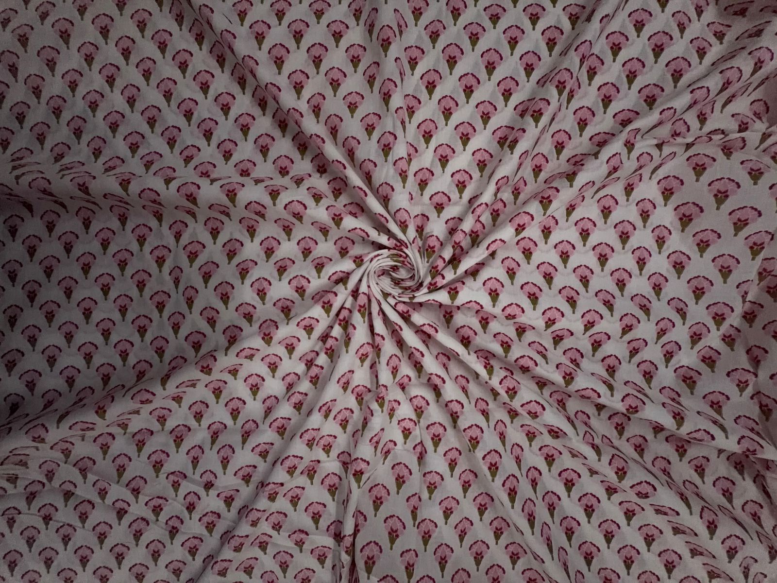 White & Pink Floral Cotton Cambric Fabric KTEX