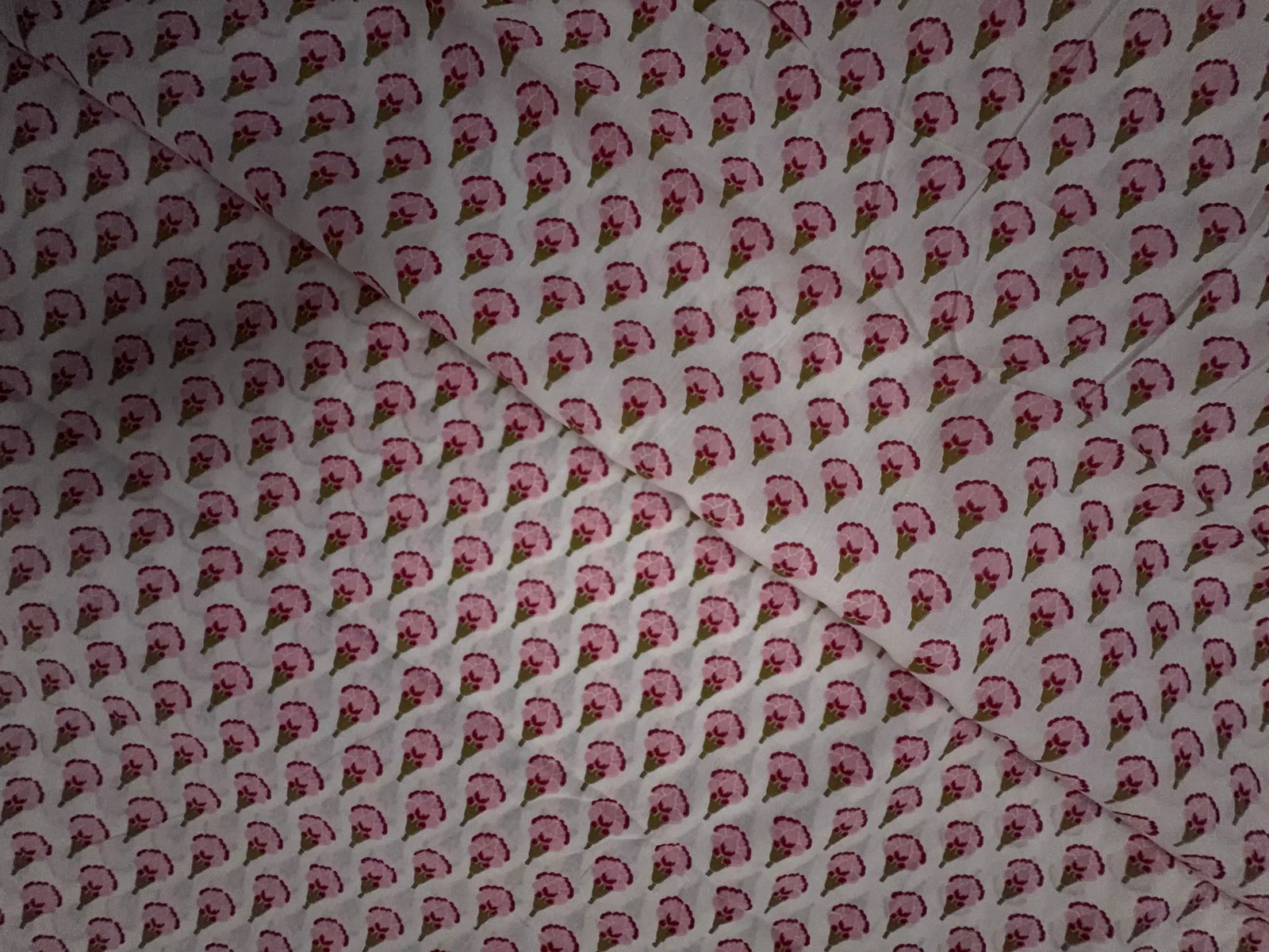 White & Pink Floral Cotton Cambric Fabric KTEX