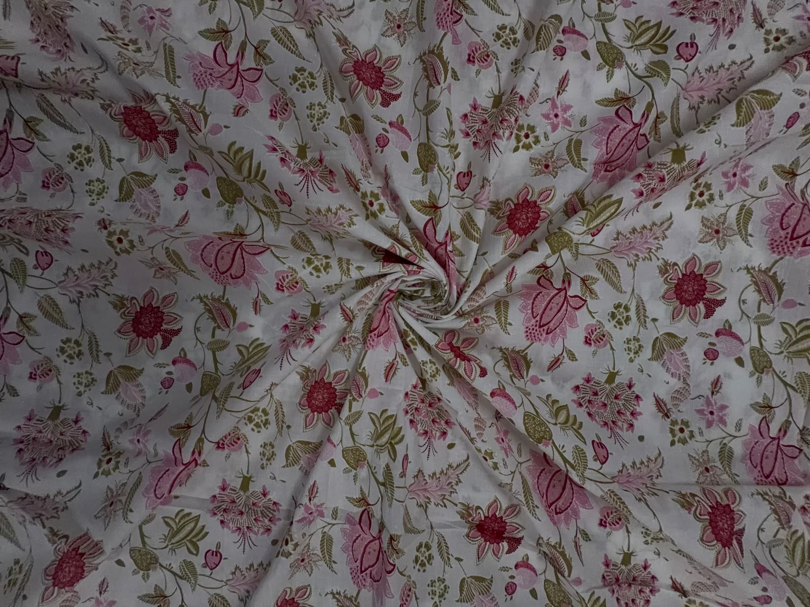 White & Pink Floral Cotton Cambric Fabric KTEX