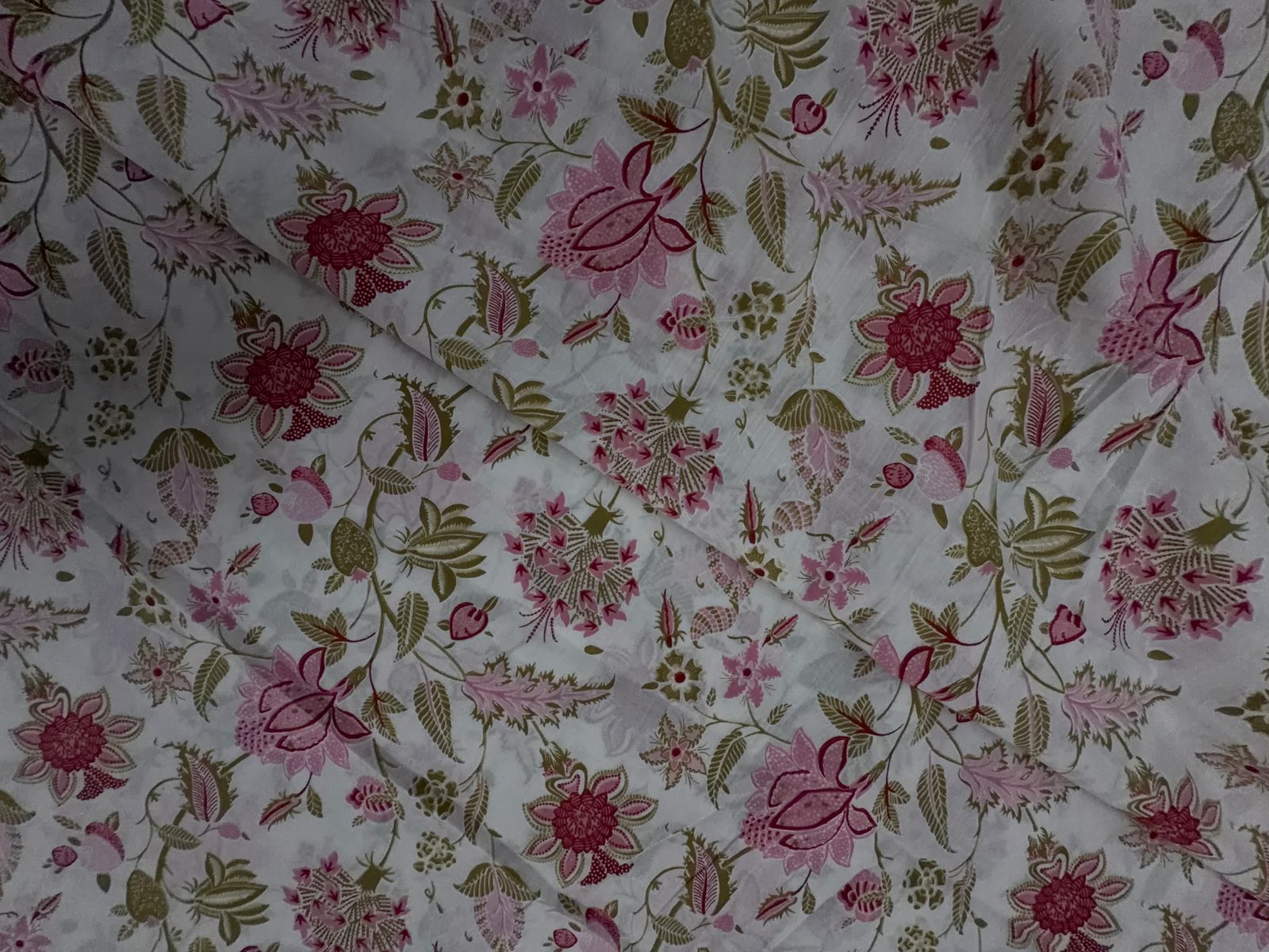 White & Pink Floral Cotton Cambric Fabric KTEX