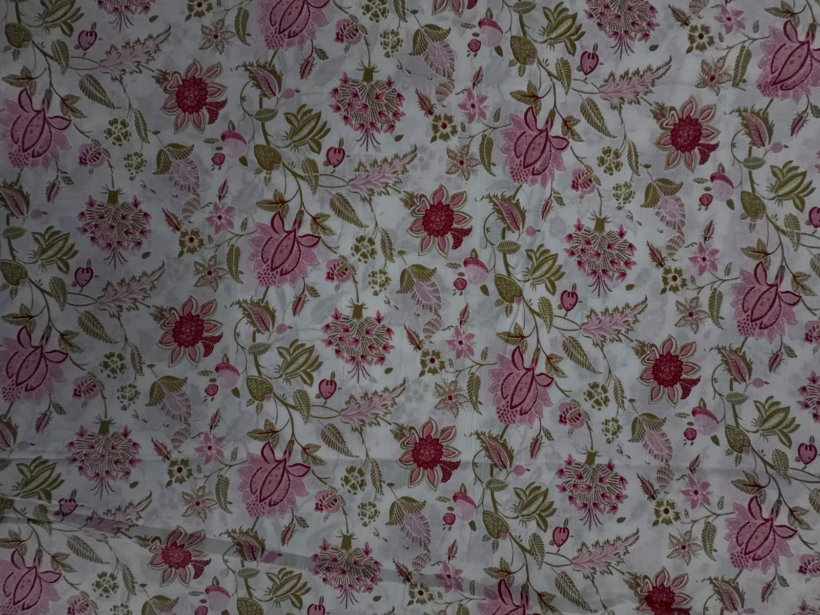 White & Pink Floral Cotton Cambric Fabric KTEX