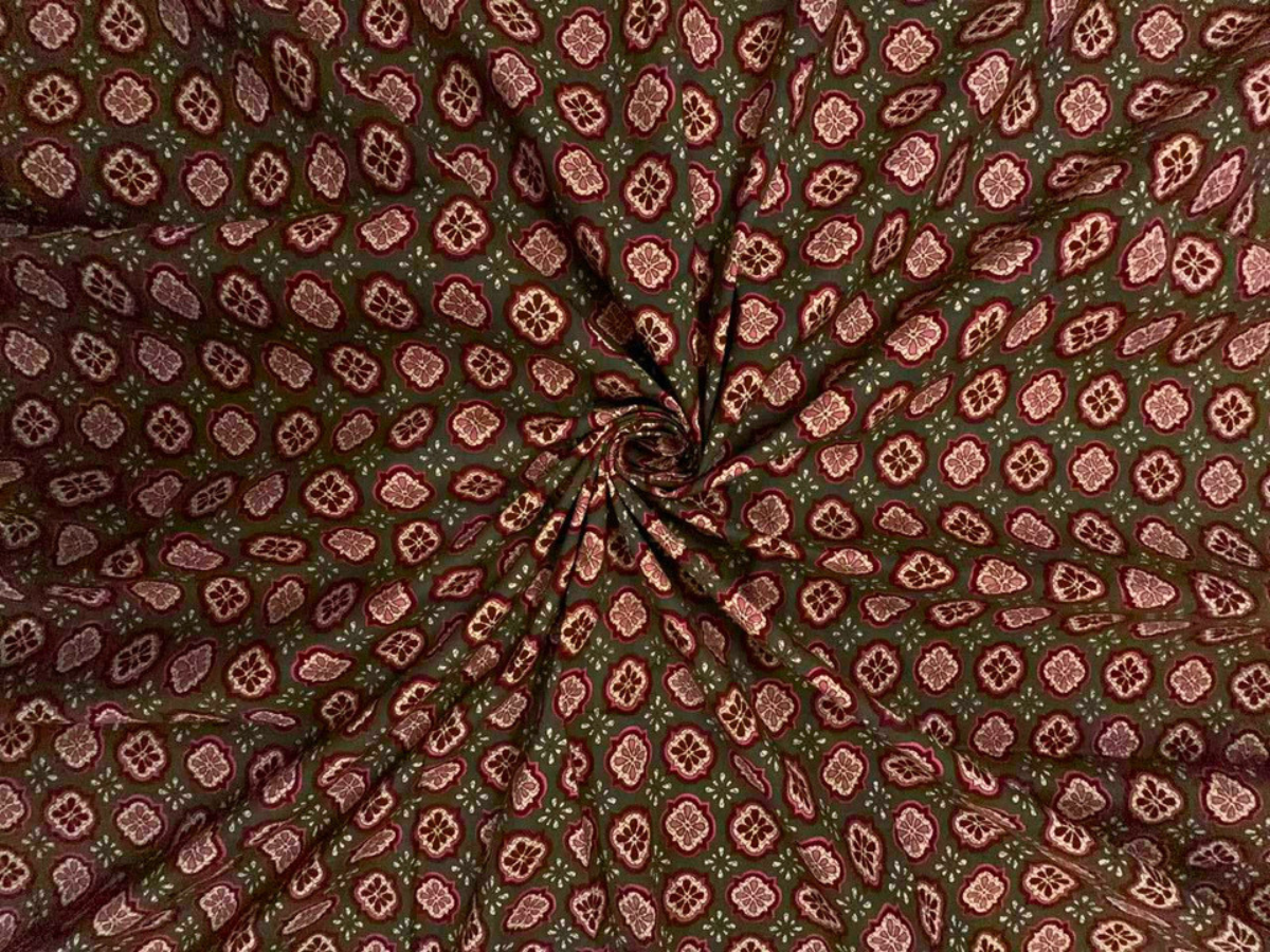 Brown & Red Floral Cotton Cambric Fabric KTEX