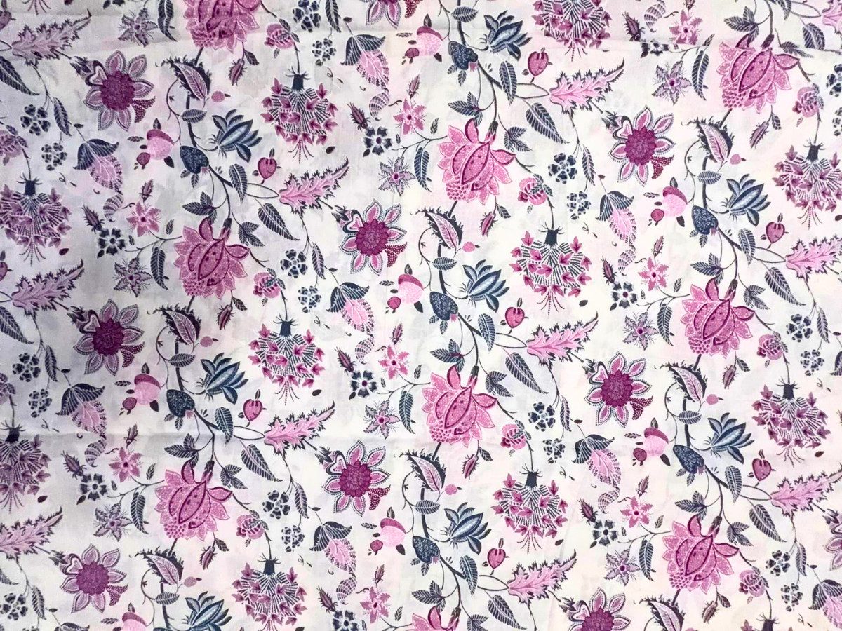 White & Purple Floral Cotton Cambric Fabric KTEX