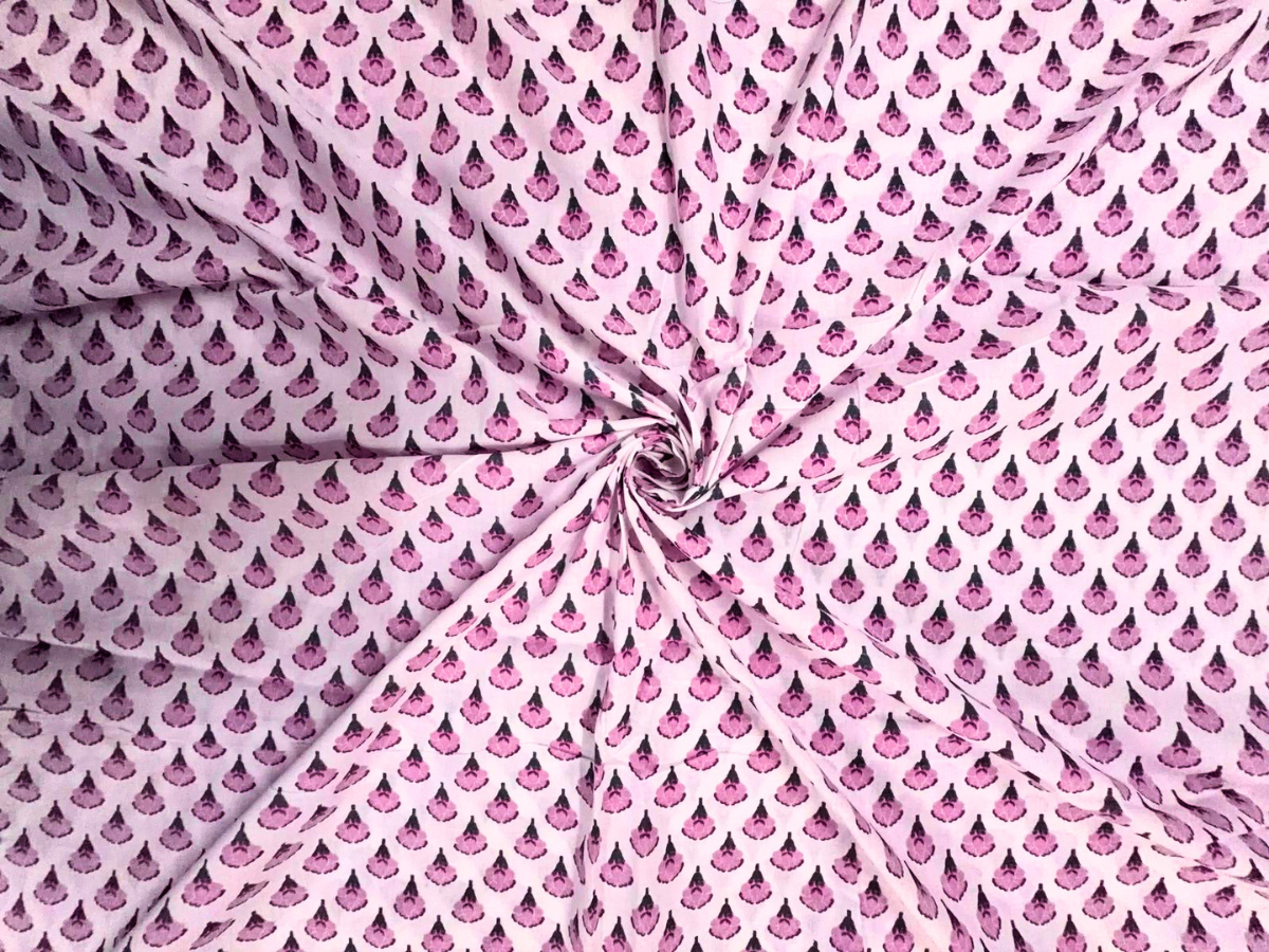 White & Purple Floral Cotton Cambric Fabric KTEX