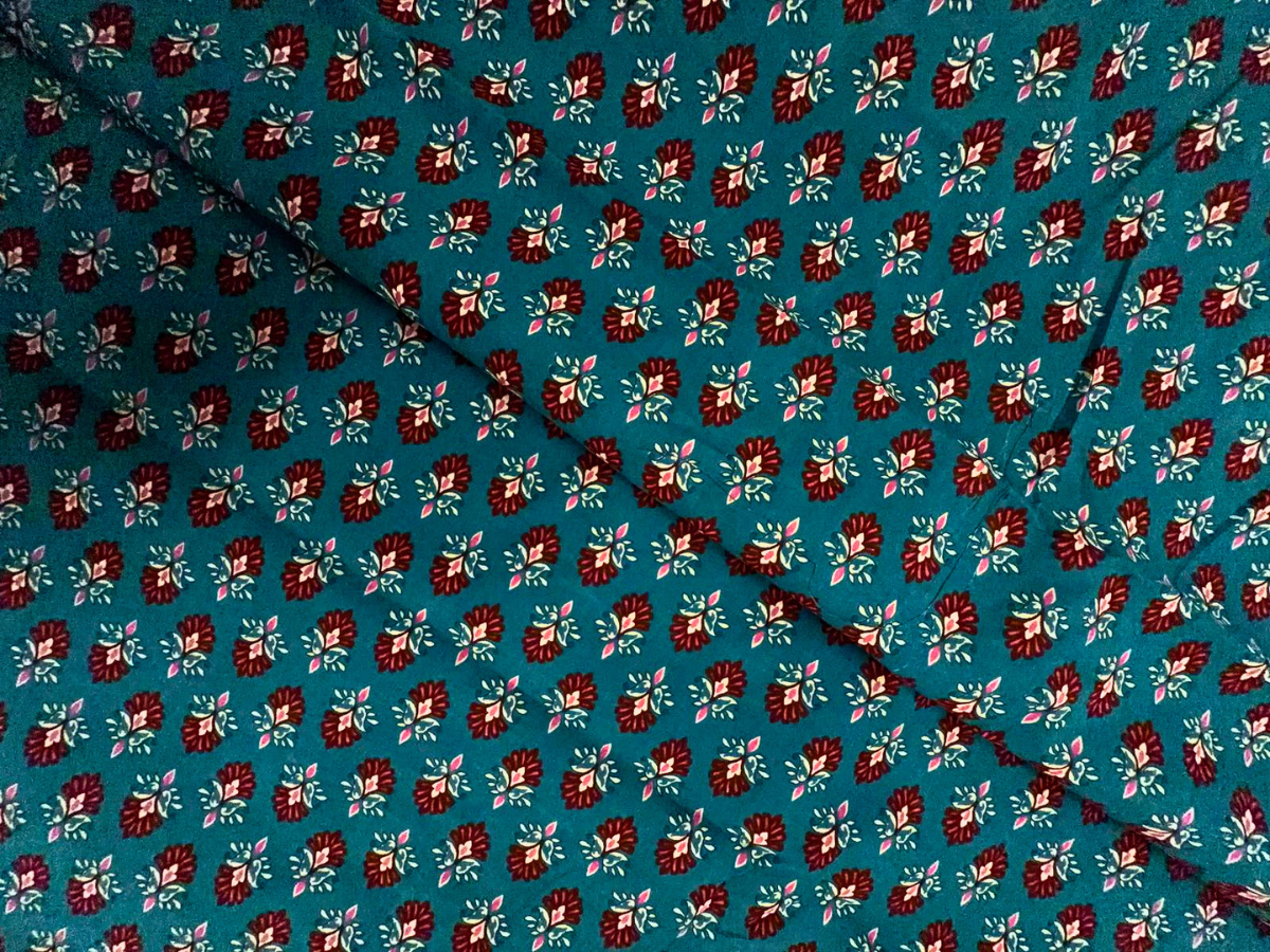 Dark Rama Green Floral Cotton Cambric Fabric KTEX