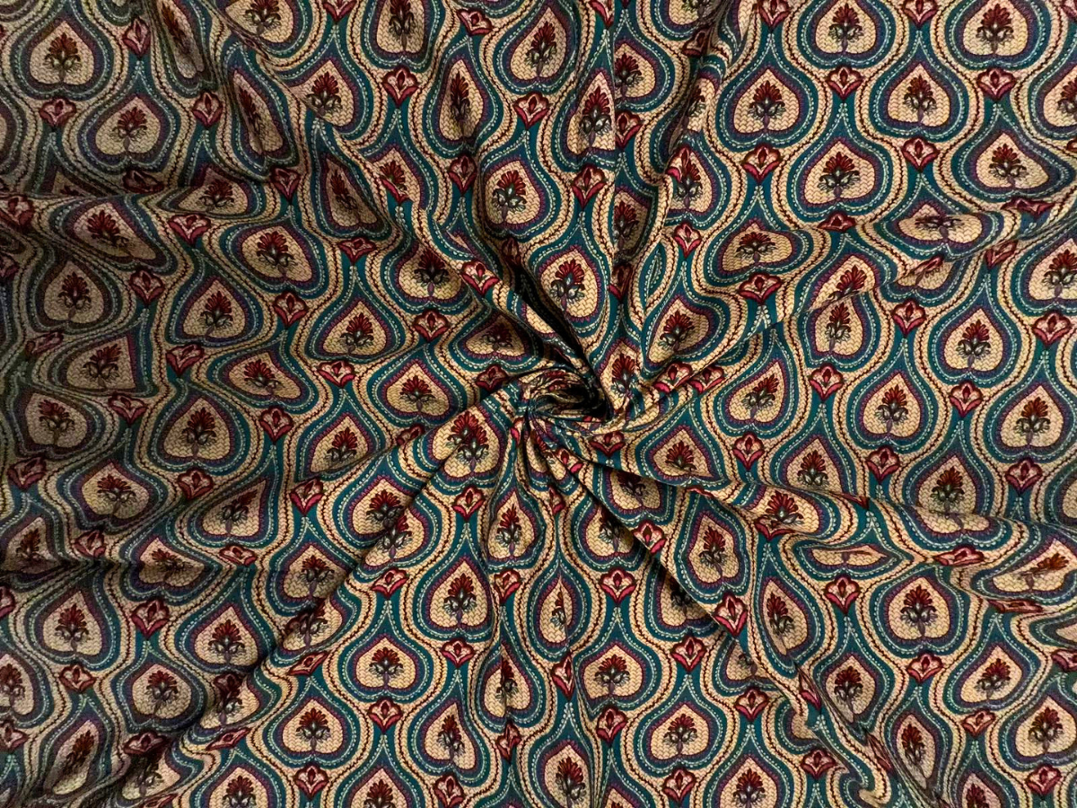 Rama Green & Cream Geometric Cotton Cambric Fabric KTEX