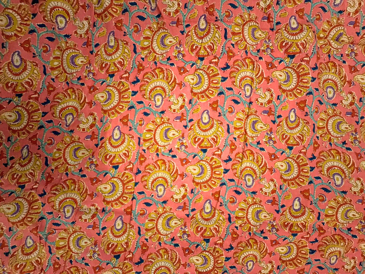 Peach Floral Cotton Cambric Fabric KTEX