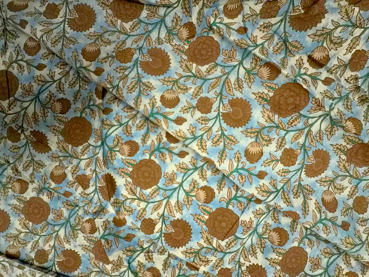 Sky Blue Brown Cotton Cambric Fabric KTEX