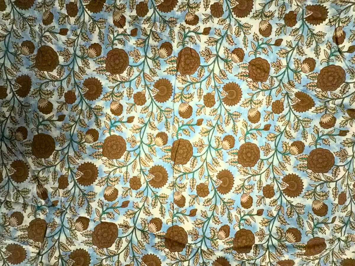 Sky Blue Brown Cotton Cambric Fabric KTEX