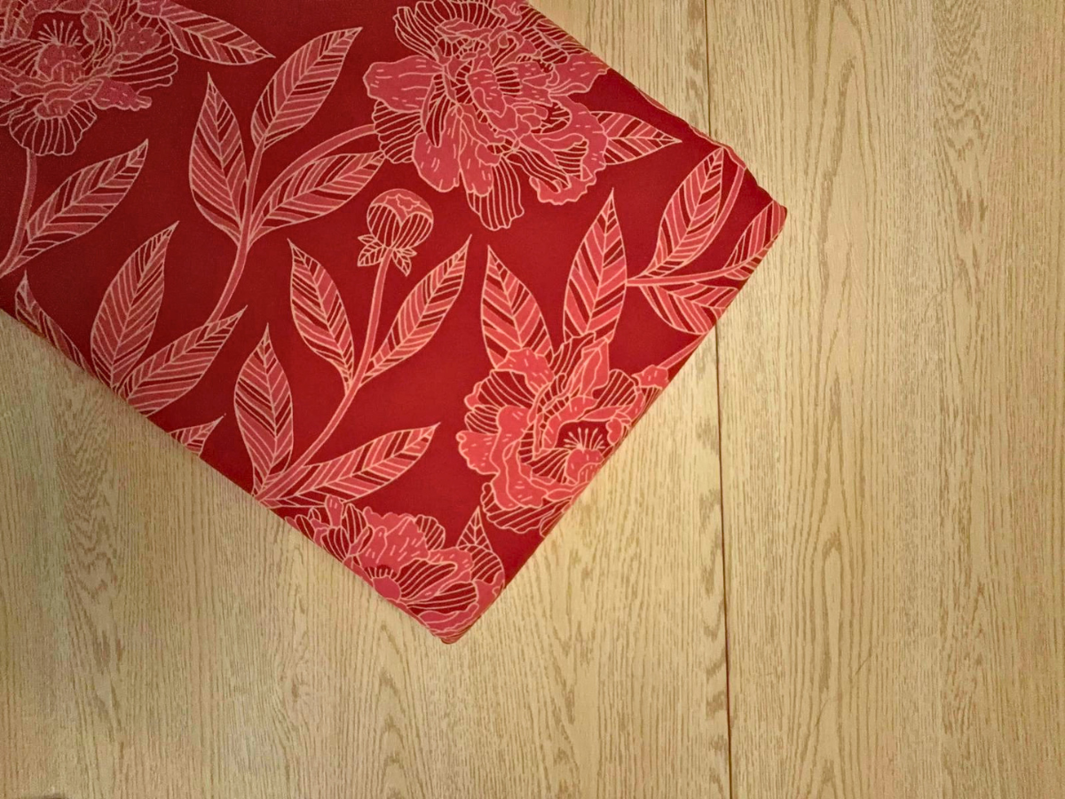 Red Floral Cotton Cambric Fabric KTEX