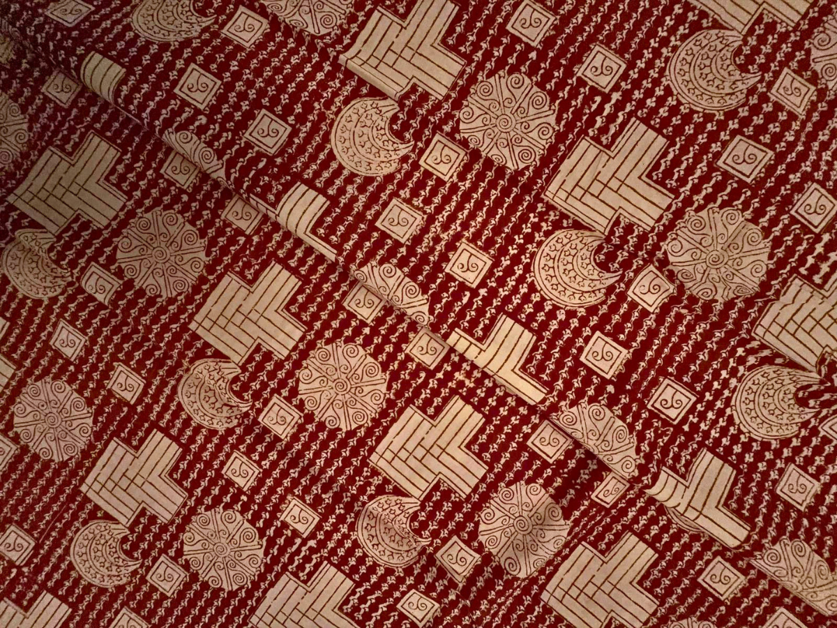 Maroon Geometric Cotton Cambric Fabric KTEX