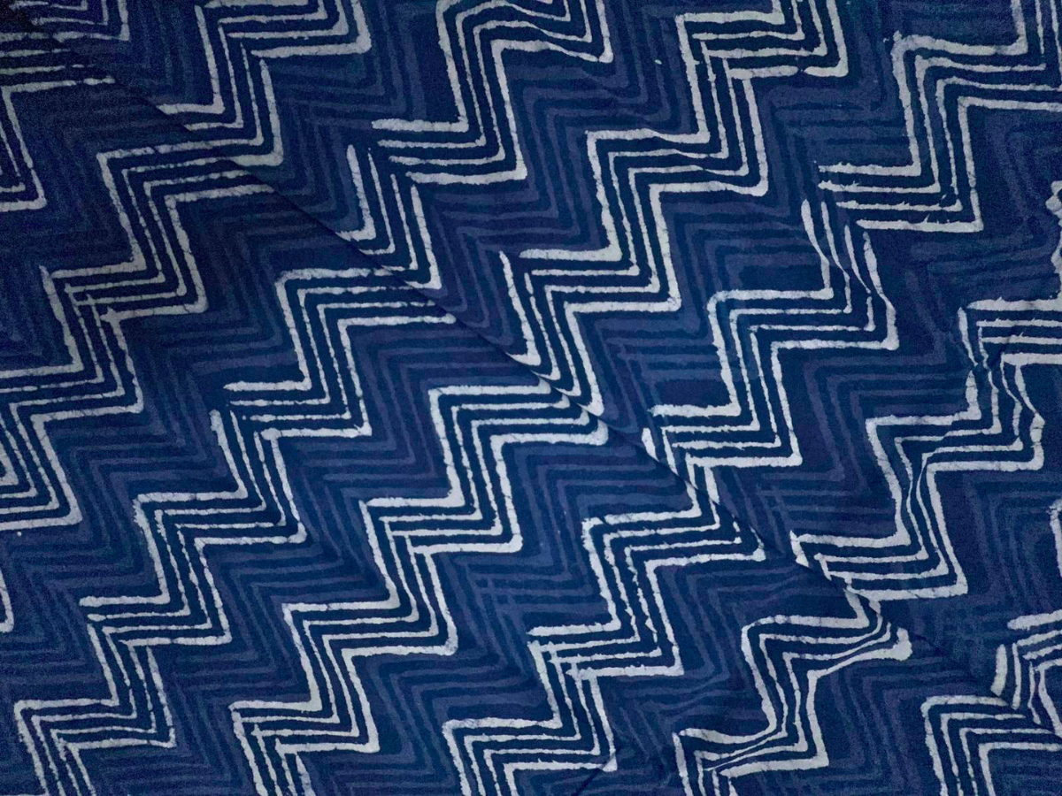 Indigo Chevron Cotton Cambric Fabric KTEX