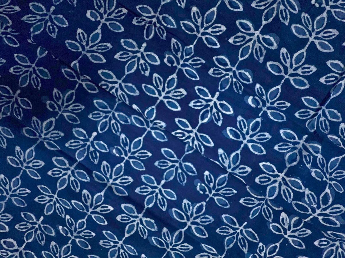 Indigo Floral Cotton Cambric Fabric KTEX