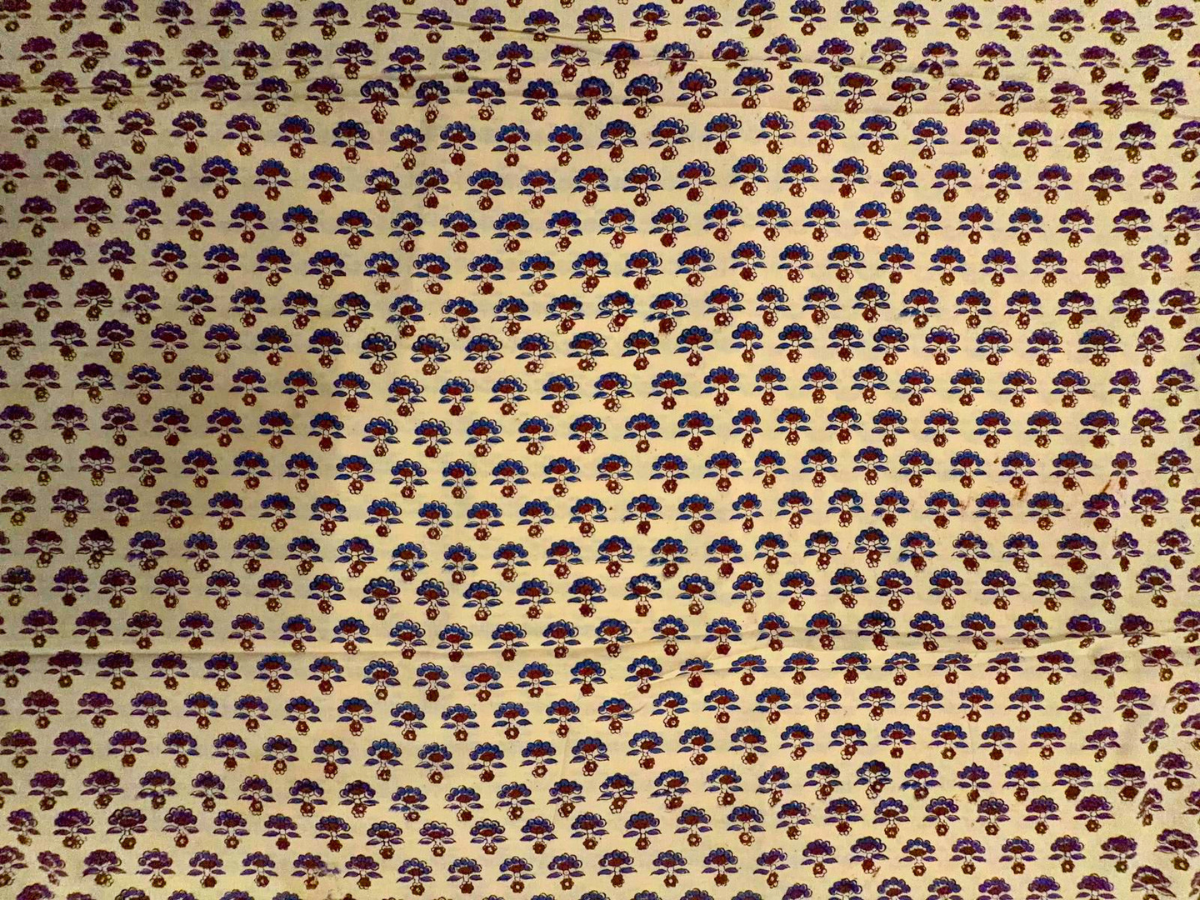 Cream & Blue Floral Cotton Cambric Fabric KTEX