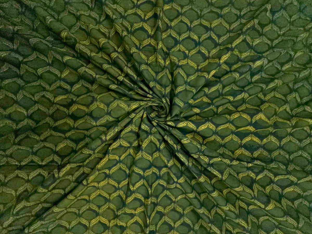 Bottle Green Floral Cotton Cambric Fabric KTEX