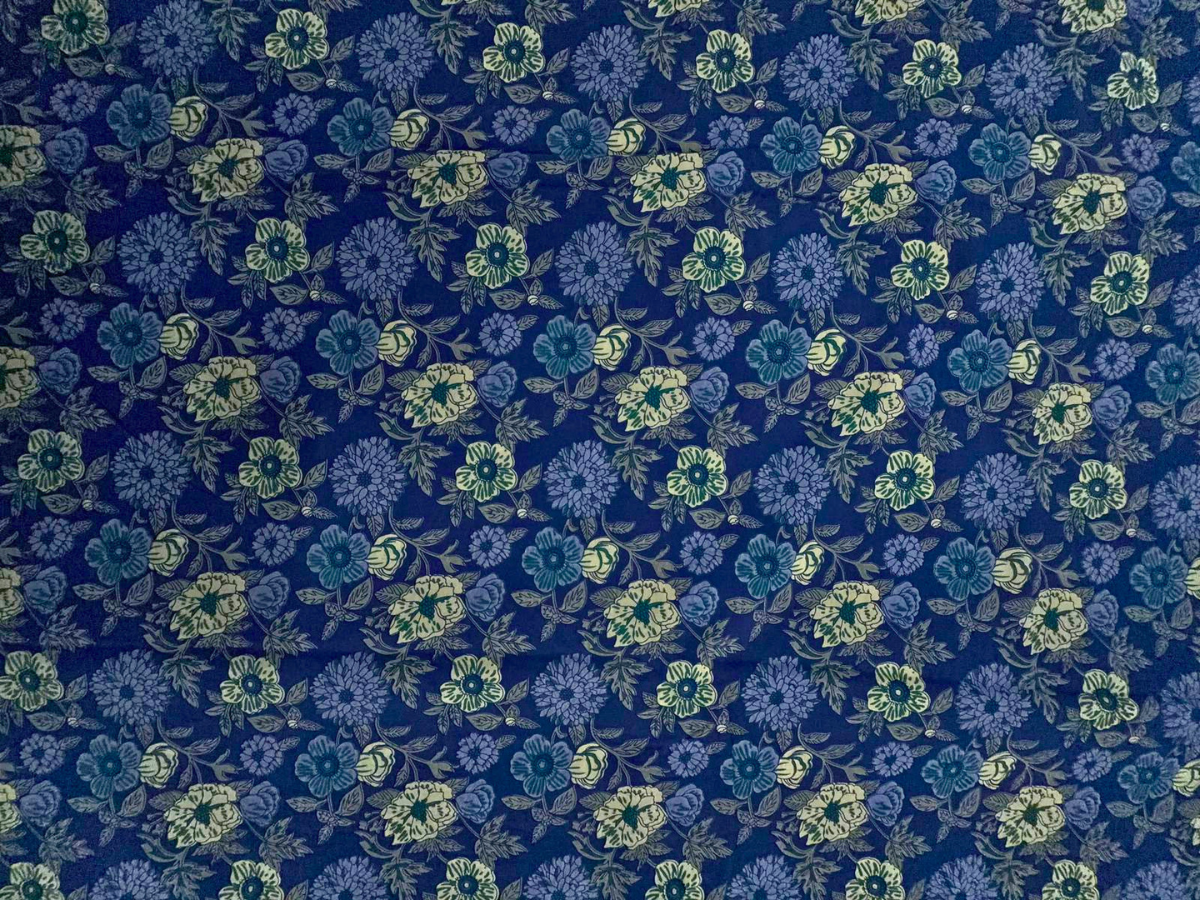 Blue Floral Cotton Cambric Fabric KTEX