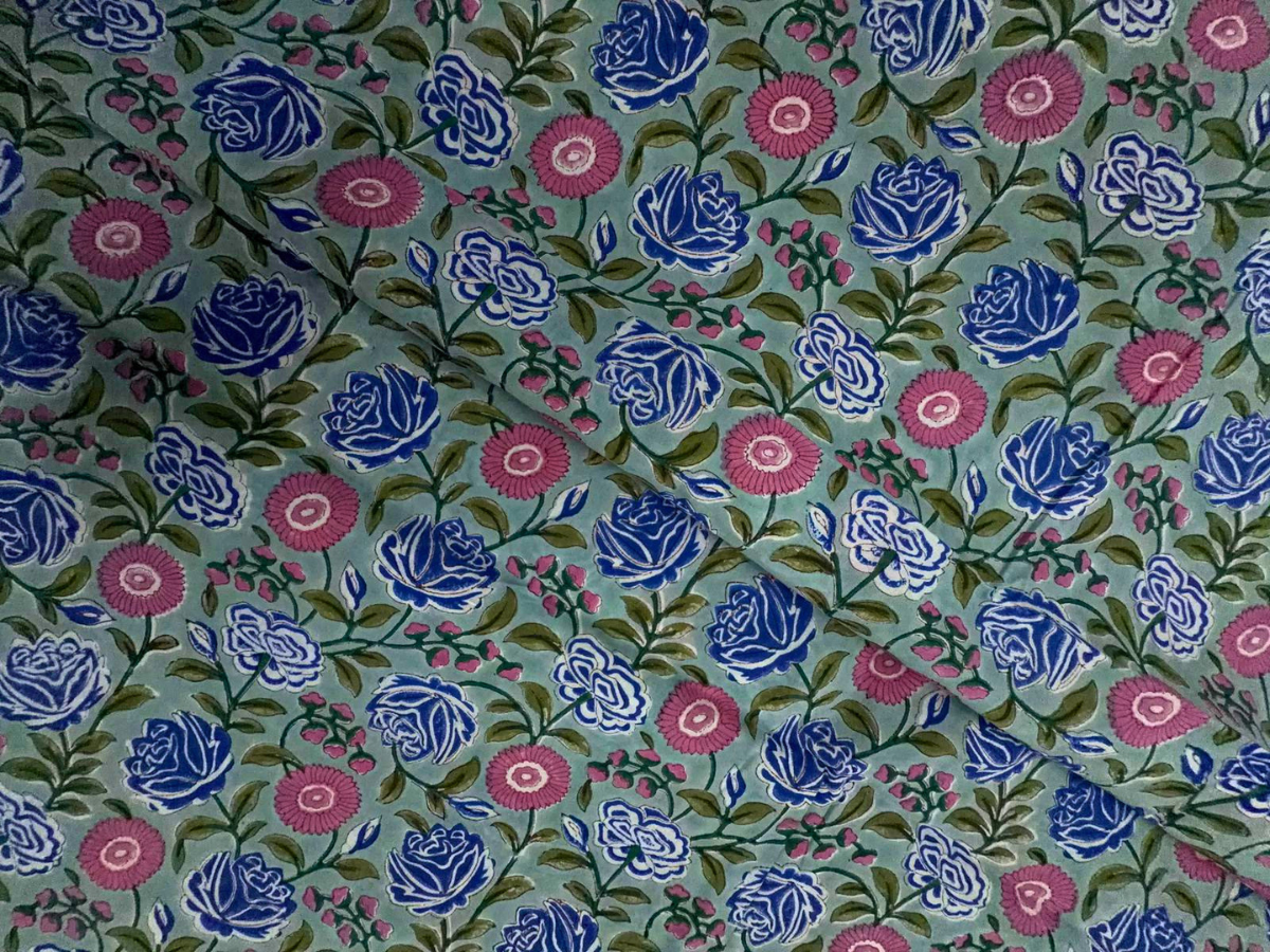 Sky Blue Floral cotton Cambric Rapid Fabric KTEX