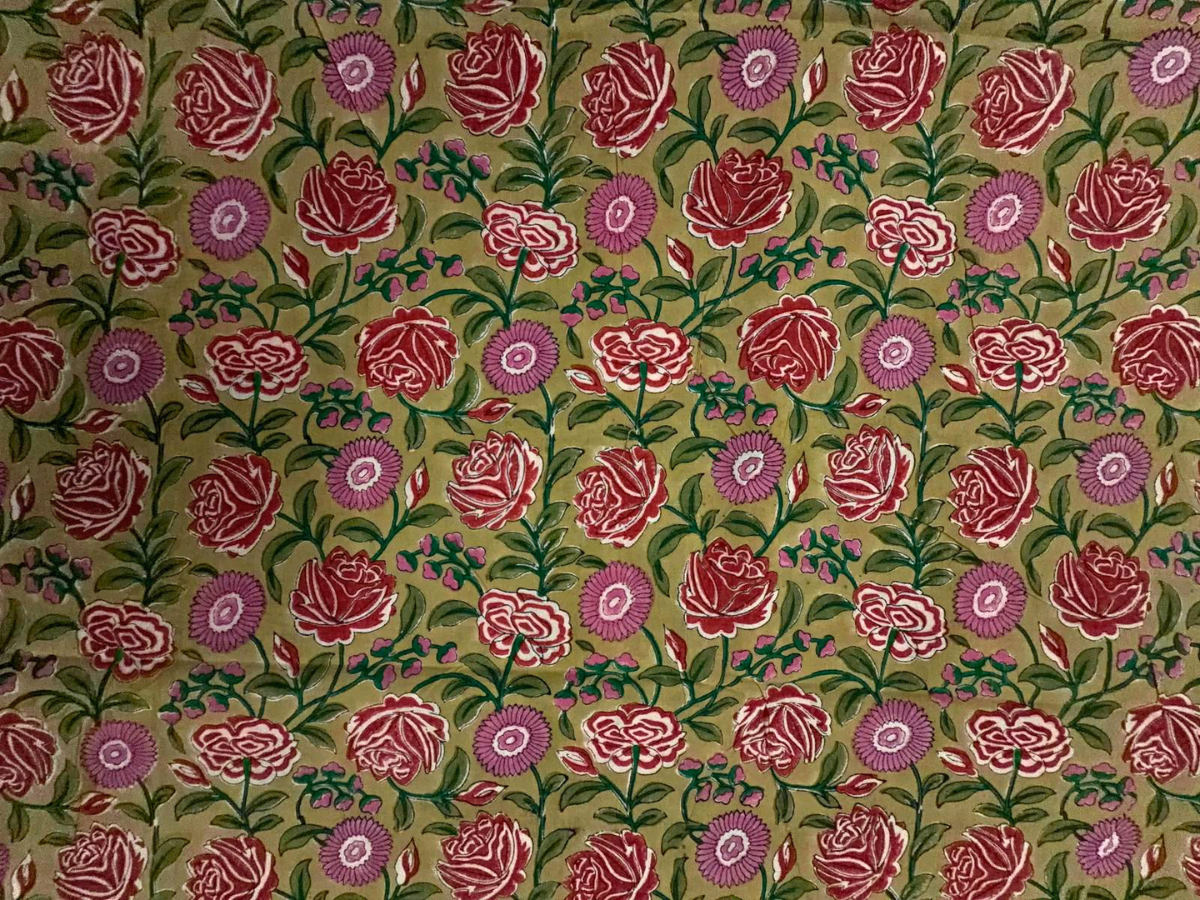Beige Floral Cotton Cambric Rapid Fabric KTEX