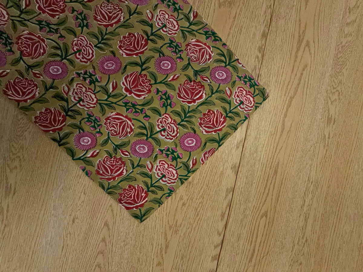 Beige Floral Cotton Cambric Rapid Fabric KTEX
