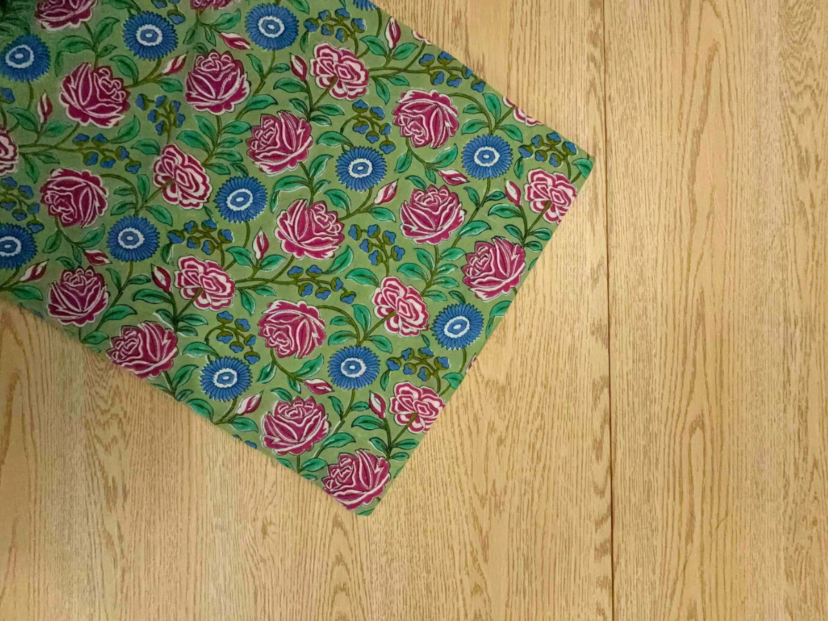 Green Floral Cotton Cambric Rapid Fabric KTEX