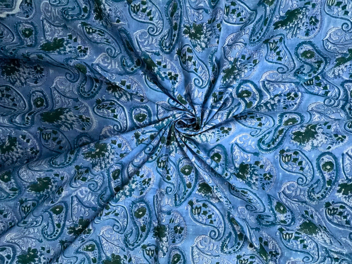 Light Blue Floral Cotton Cambric Rapid Fabric KTEX