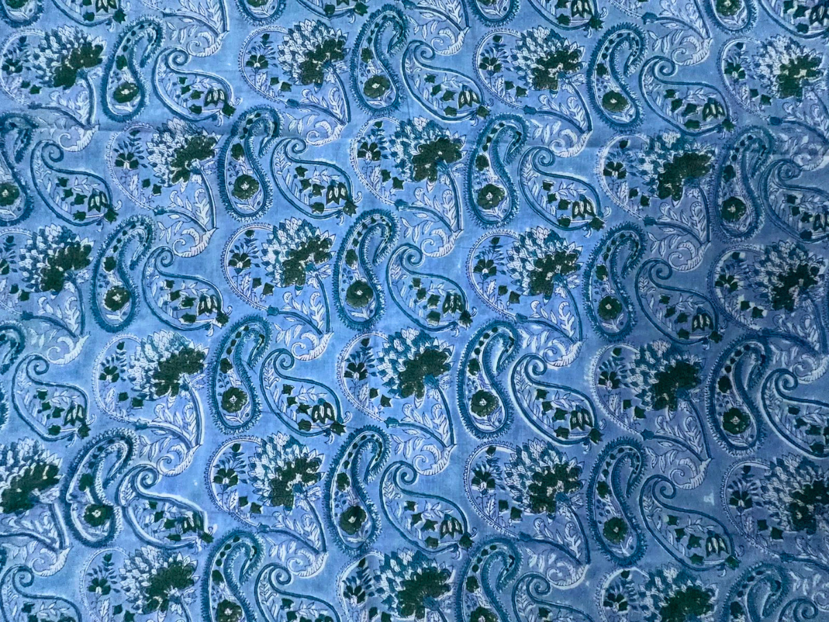 Light Blue Floral Cotton Cambric Rapid Fabric KTEX