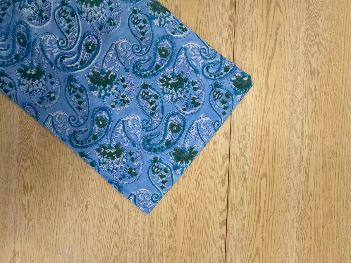 Light Blue Floral Cotton Cambric Rapid Fabric KTEX