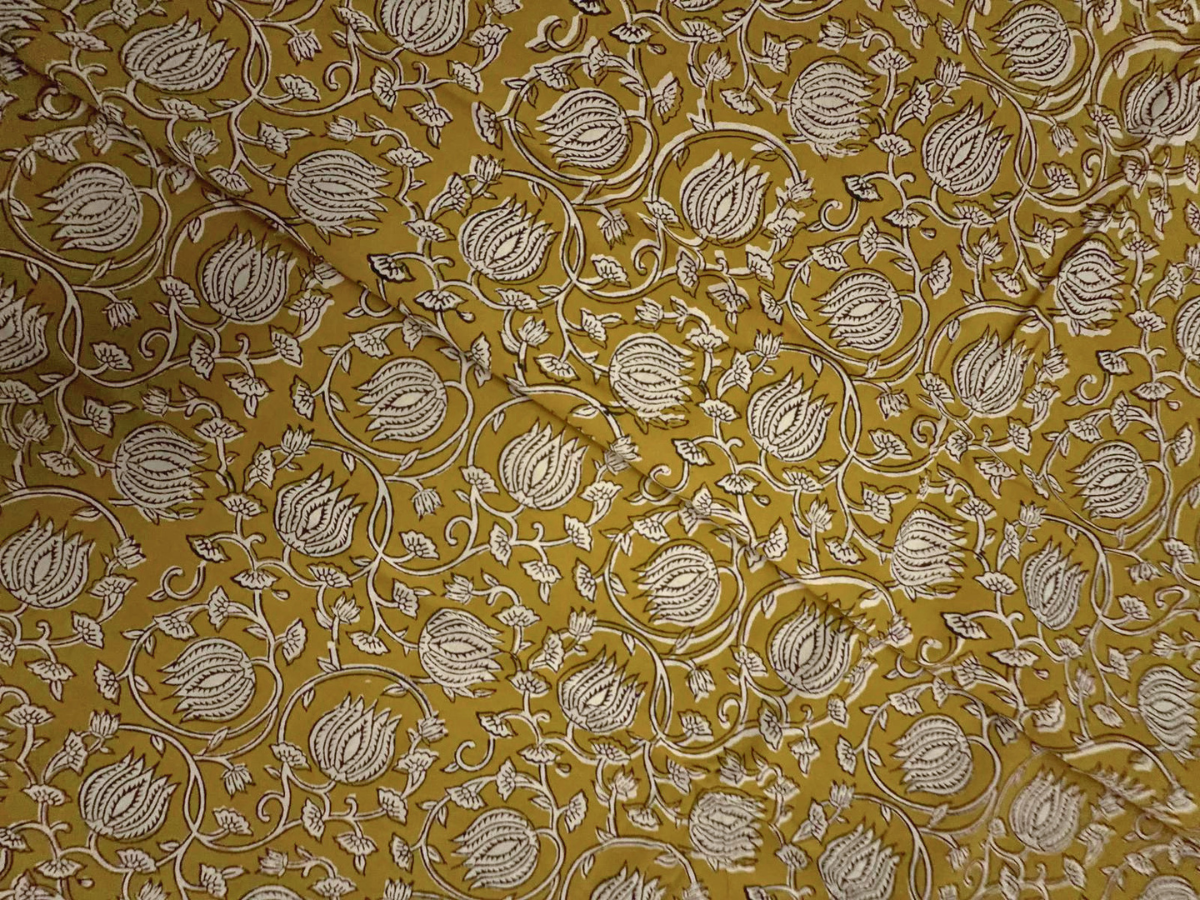 Mustard Floral Cotton Cambric Fabric KTEX
