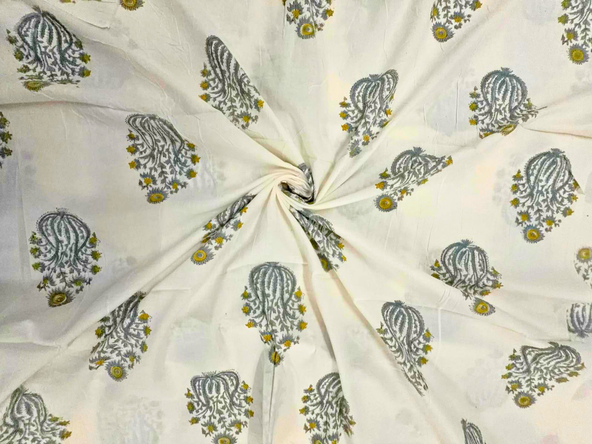 White & Grey Floral Cotton Cambric Fabric KTEX