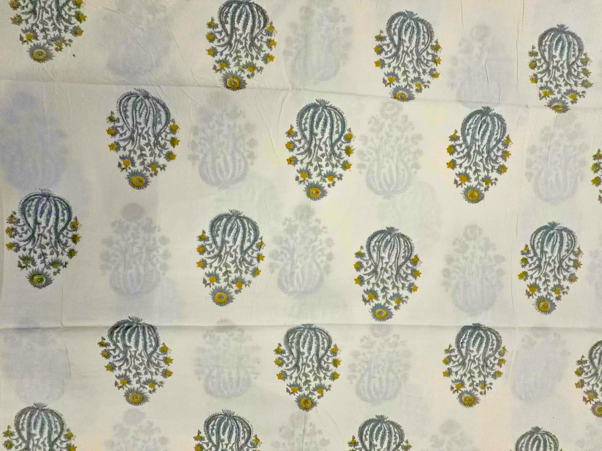 White & Grey Floral Cotton Cambric Fabric KTEX