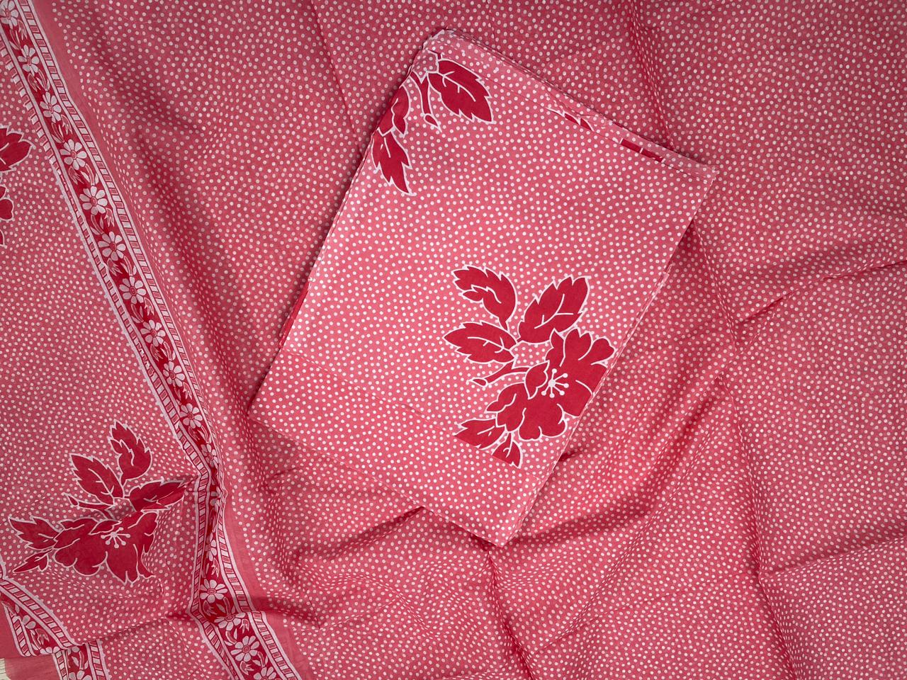 Pink Floral Pure Cotton Suit Set With Dupatta KTEX