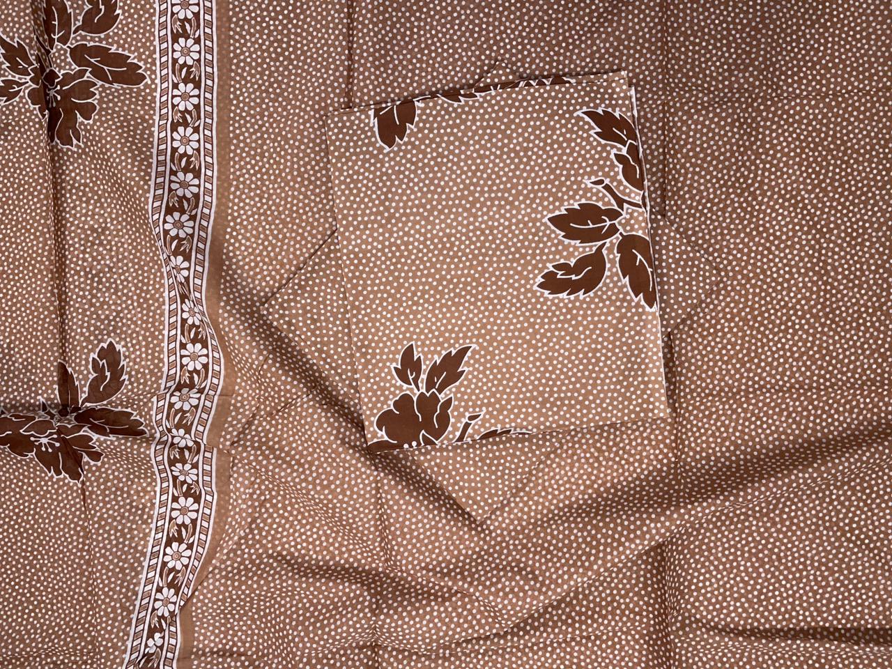 Brown Floral Pure Cotton Suit Set With Dupatta KTEX
