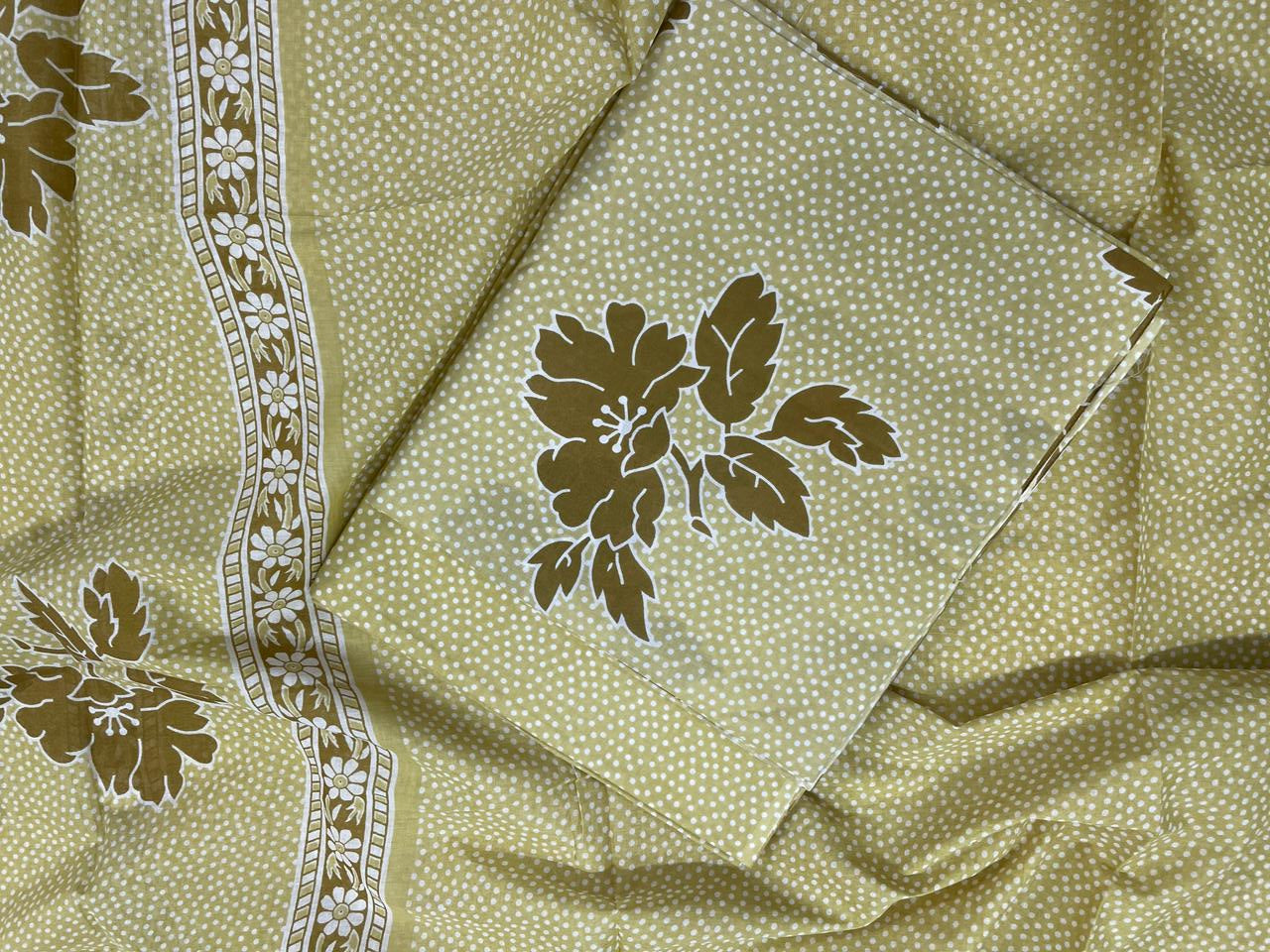Yellow Floral Pure Cotton Suit Set With Dupatta KTEX