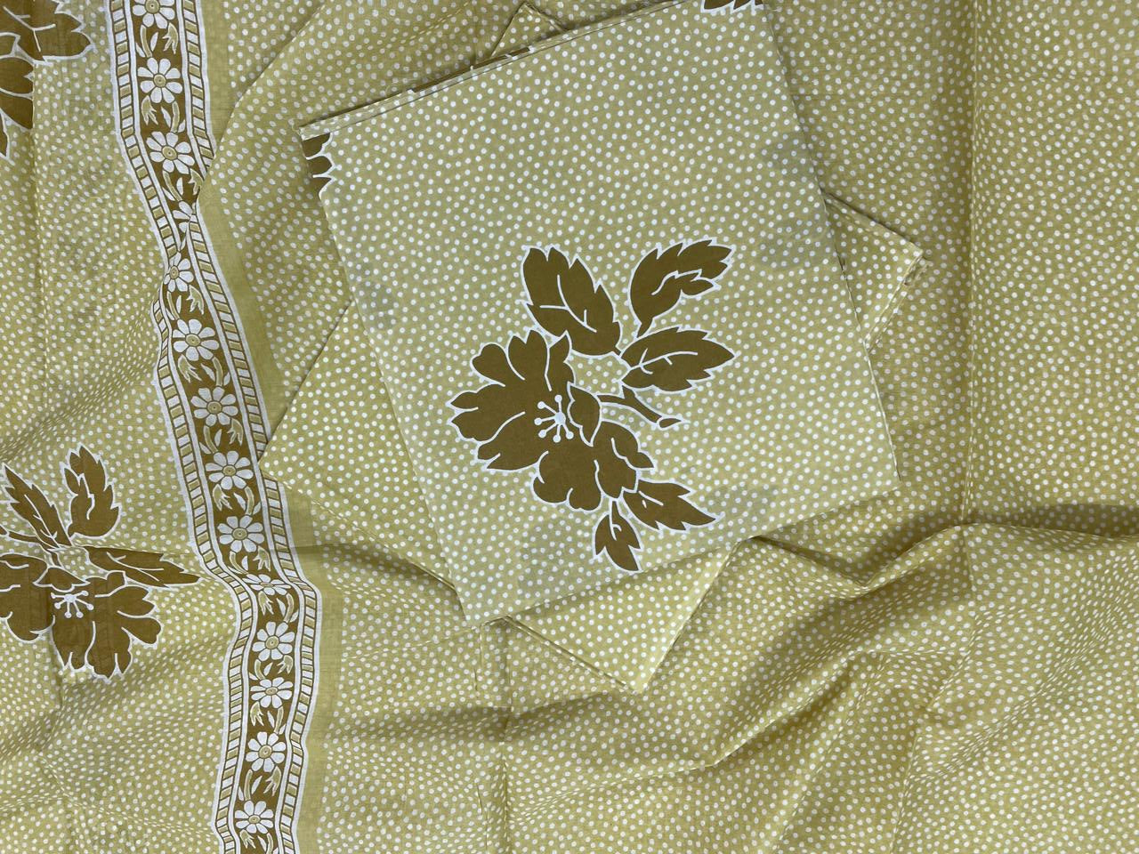 Yellow Floral Pure Cotton Suit Set With Dupatta KTEX
