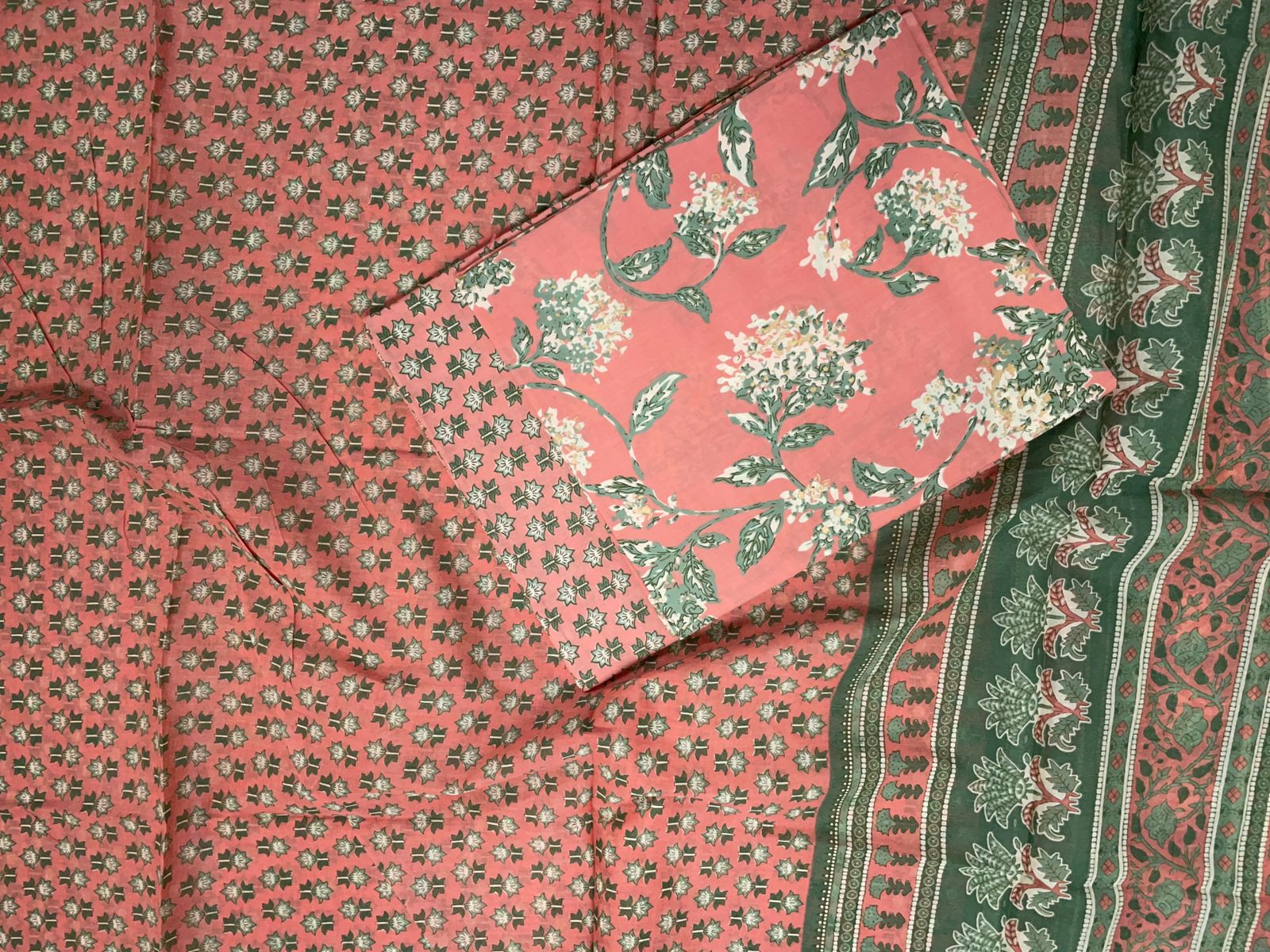 Peach Floral Pure Cotton Suit Set With Dupatta KTEX
