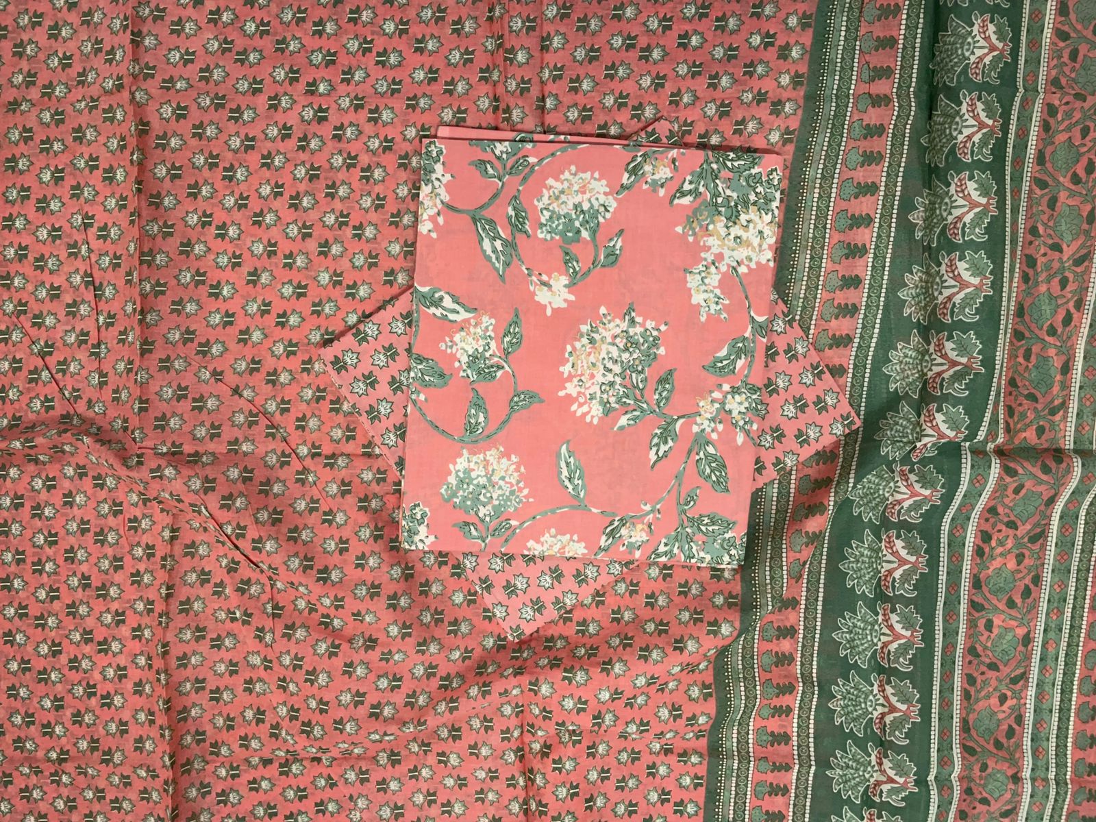 Peach Floral Pure Cotton Suit Set With Dupatta KTEX