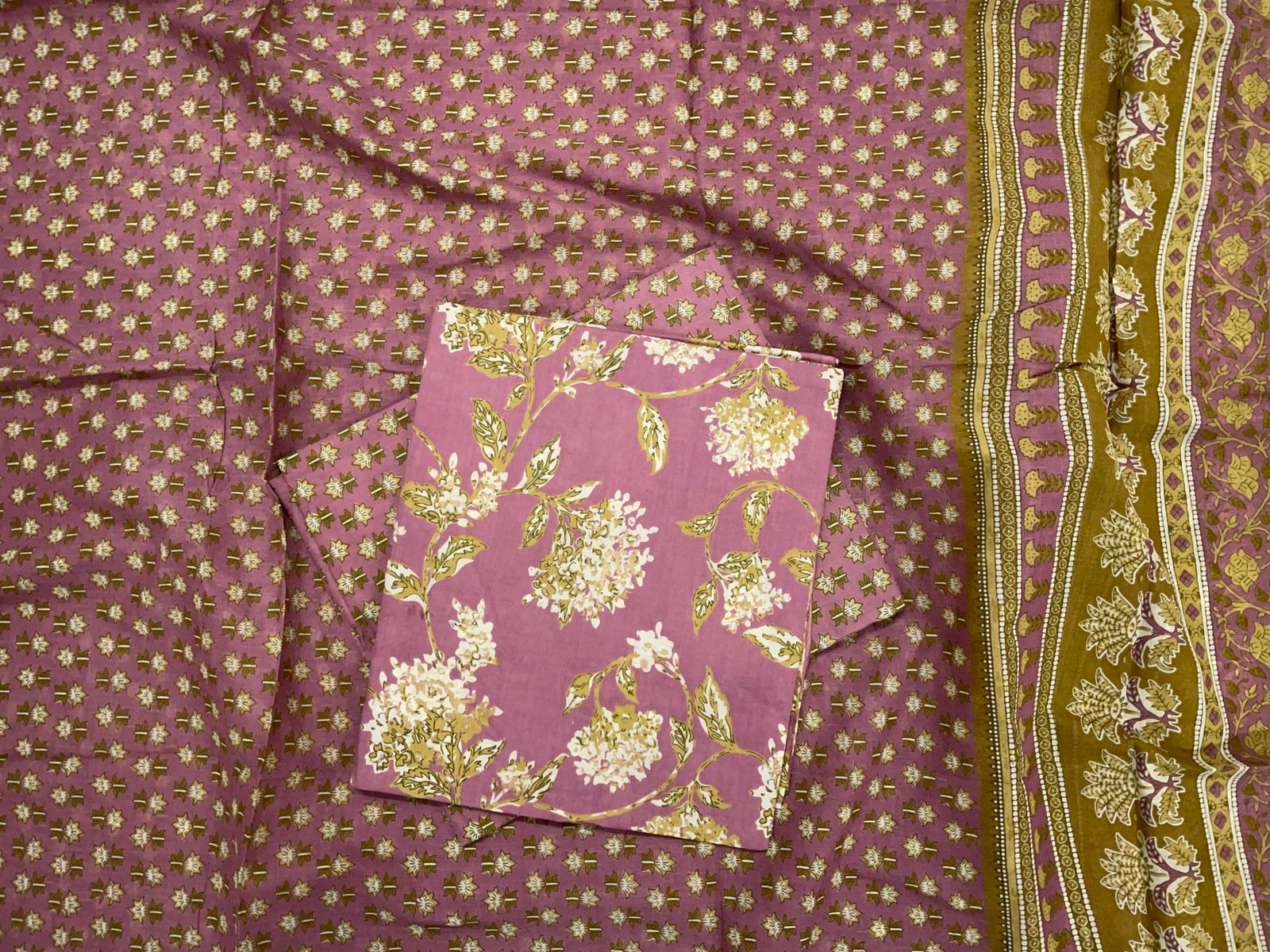 Onion Pink Flora Pure Cotton Suit Set With Dupatta KTEX