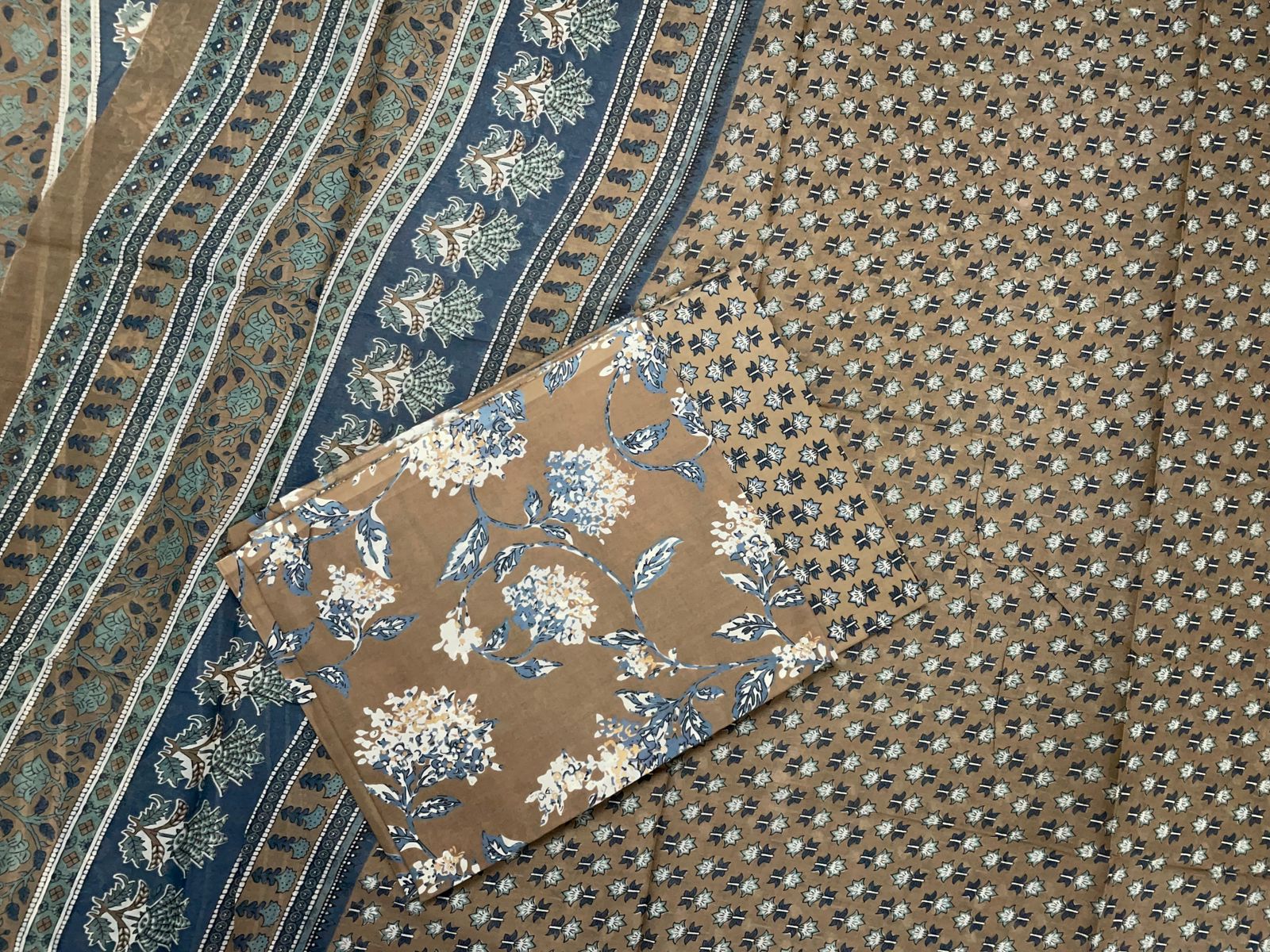 Dark Brown Floral Cotton Suit Set Fabric KTEX