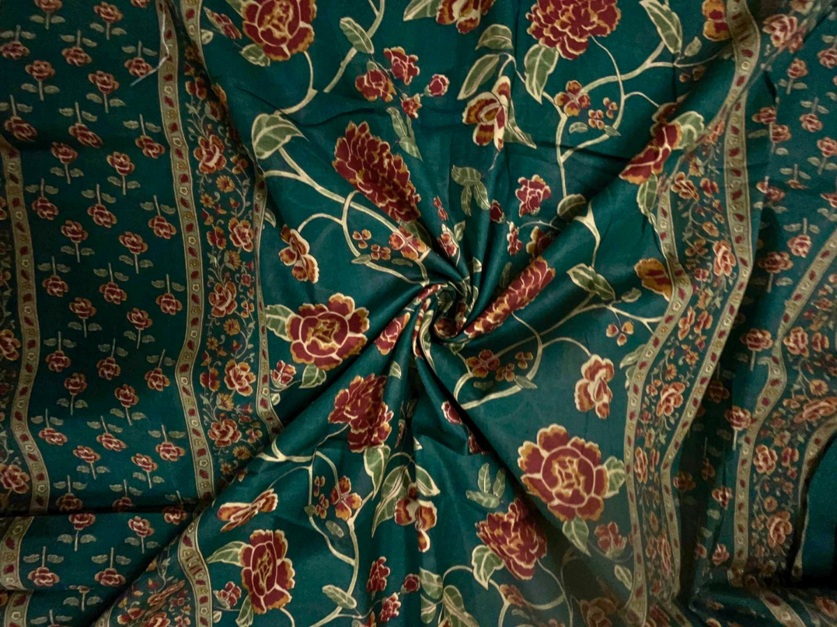 Bottle Green Floral Cotton Dupatta Fabric KTEX