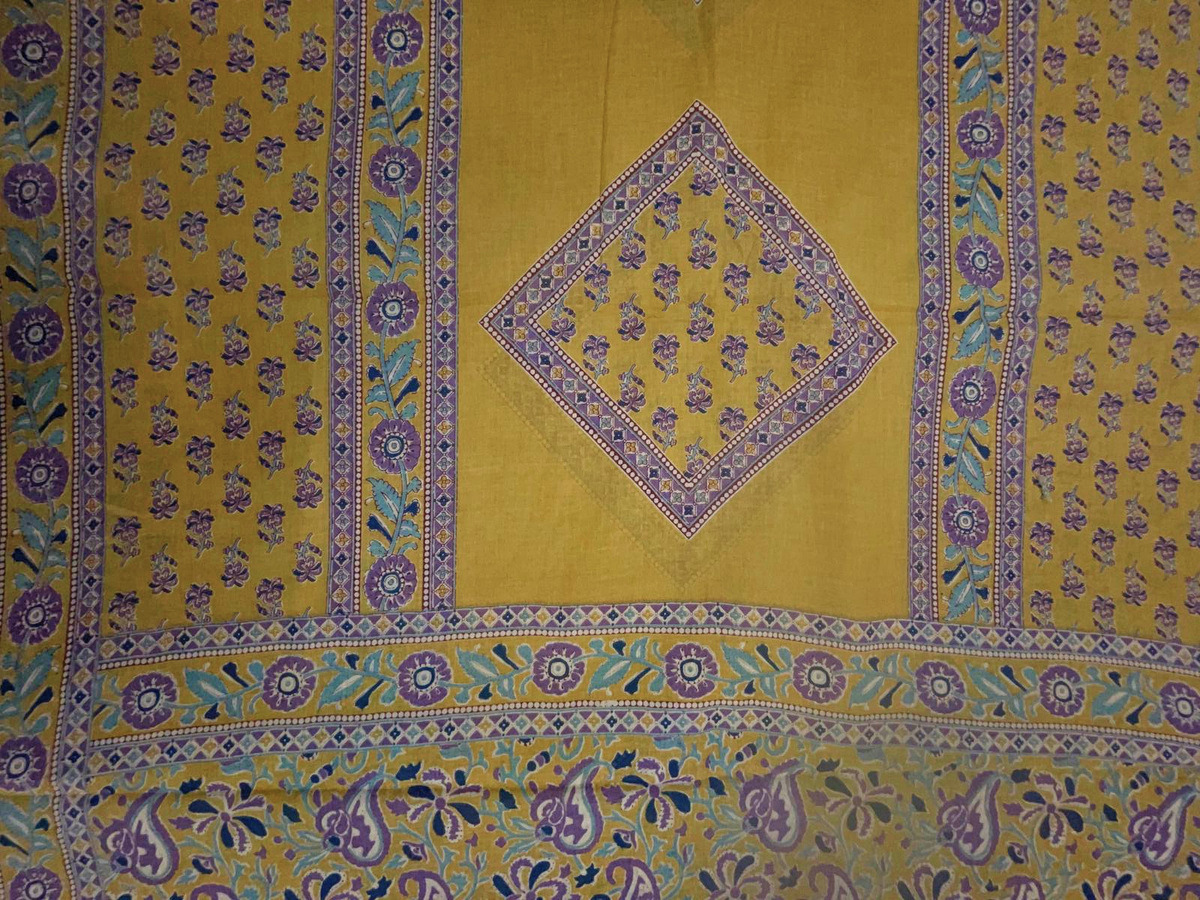 Yellow Floral Cotton Dupatta Fabric KTEX