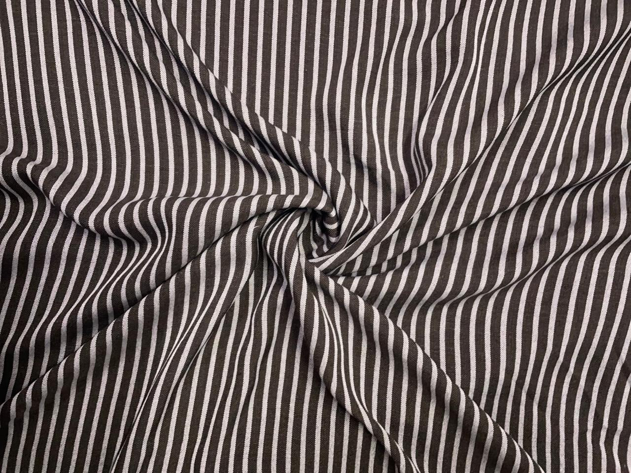 Dark Brown & White Stripes Linen Fabric KTEX
