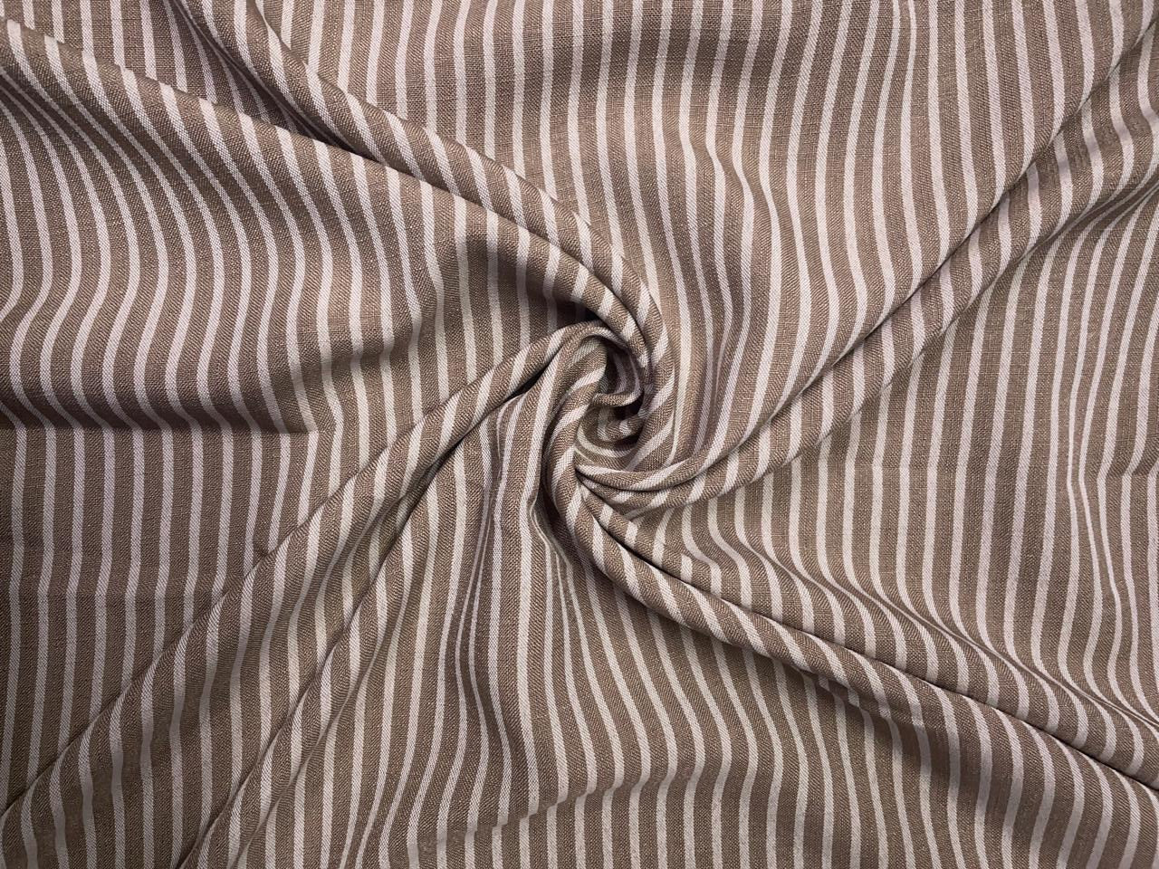 Light Brown & White Stripes Linen Fabric KTEX
