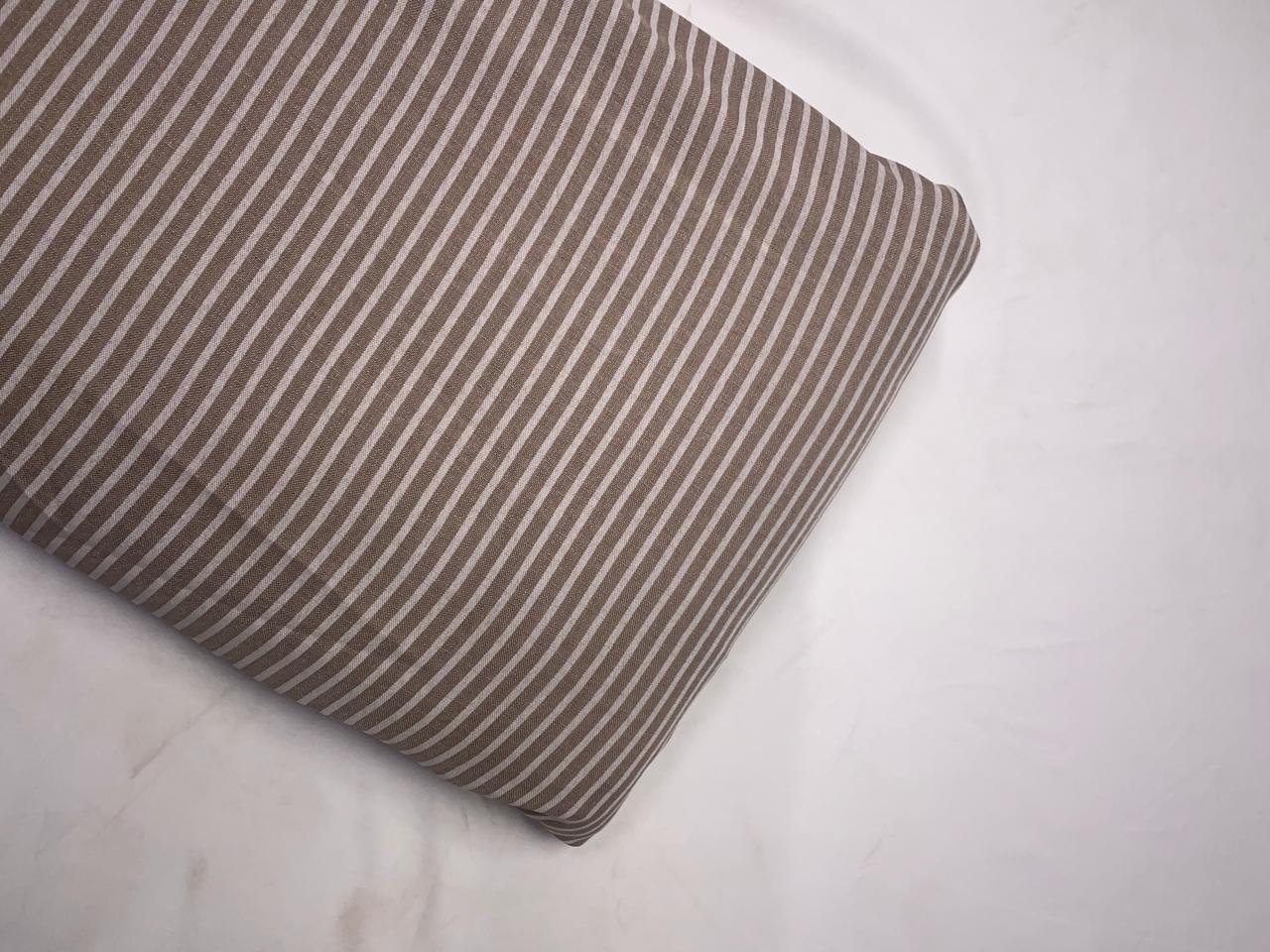 Light Brown & White Stripes Linen Fabric KTEX